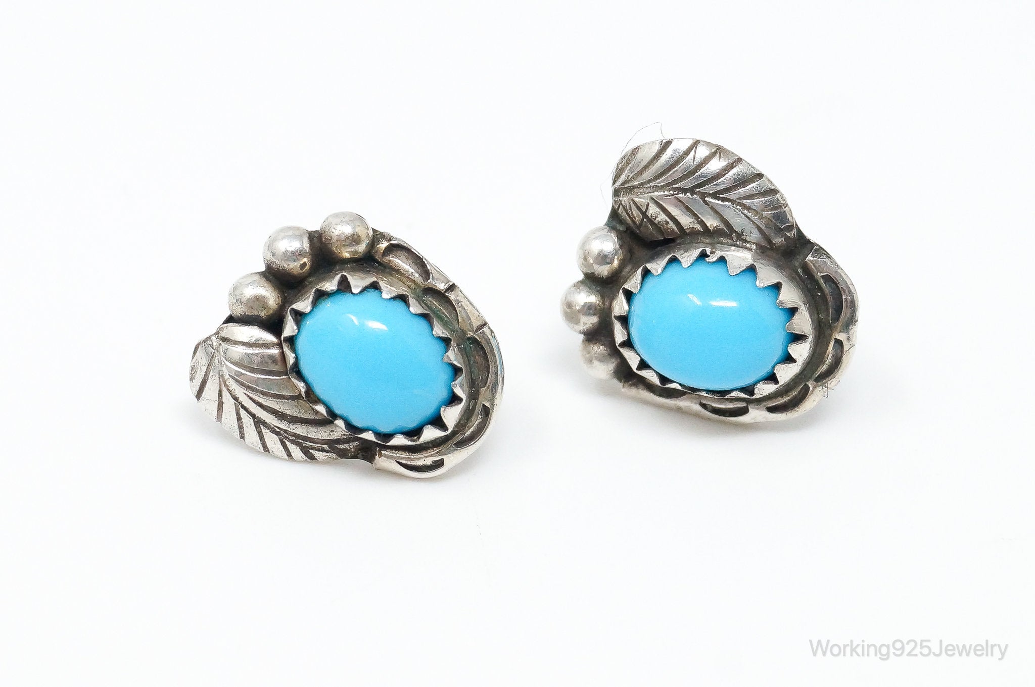 Vintage Native American CB Turquoise Sterling Silver Earrings