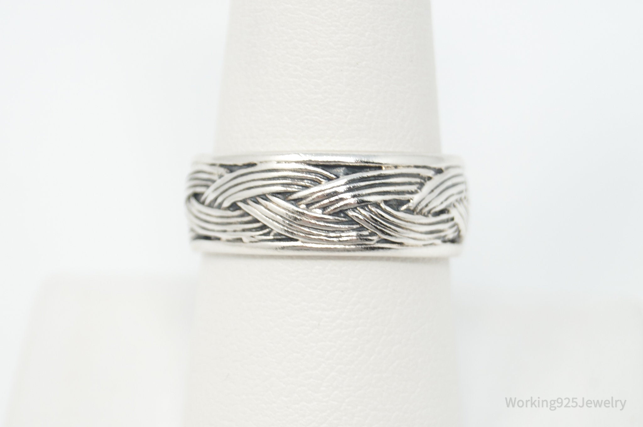 Vintage Modern Weave Braid Rope Sterling Silver Band Ring - Size 8.75