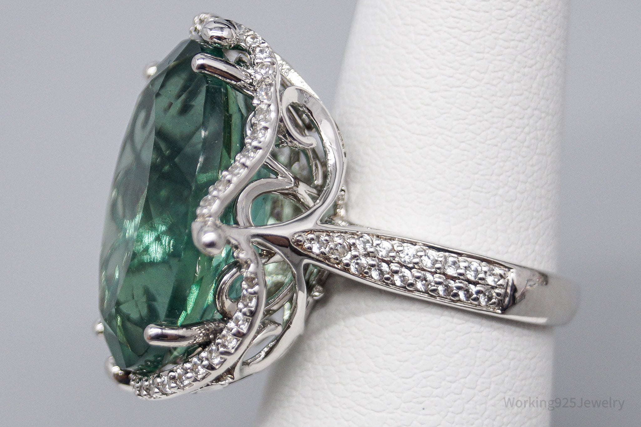 JTV DK Paraiba Tourmaline & White Zircon Sterling Silver Ring 5.25