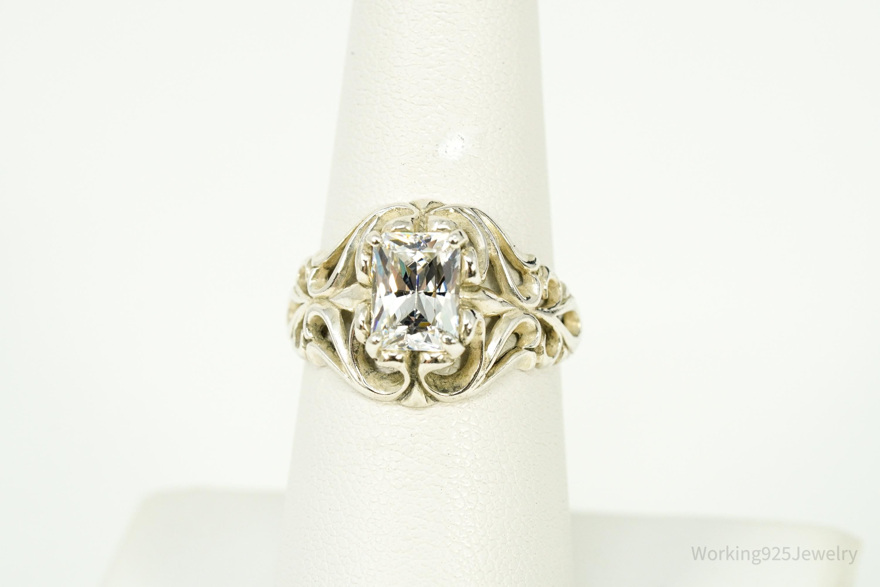 Vintage Designer Kabana Cubic Zirconia Sterling Silver Ring - Size 7.25