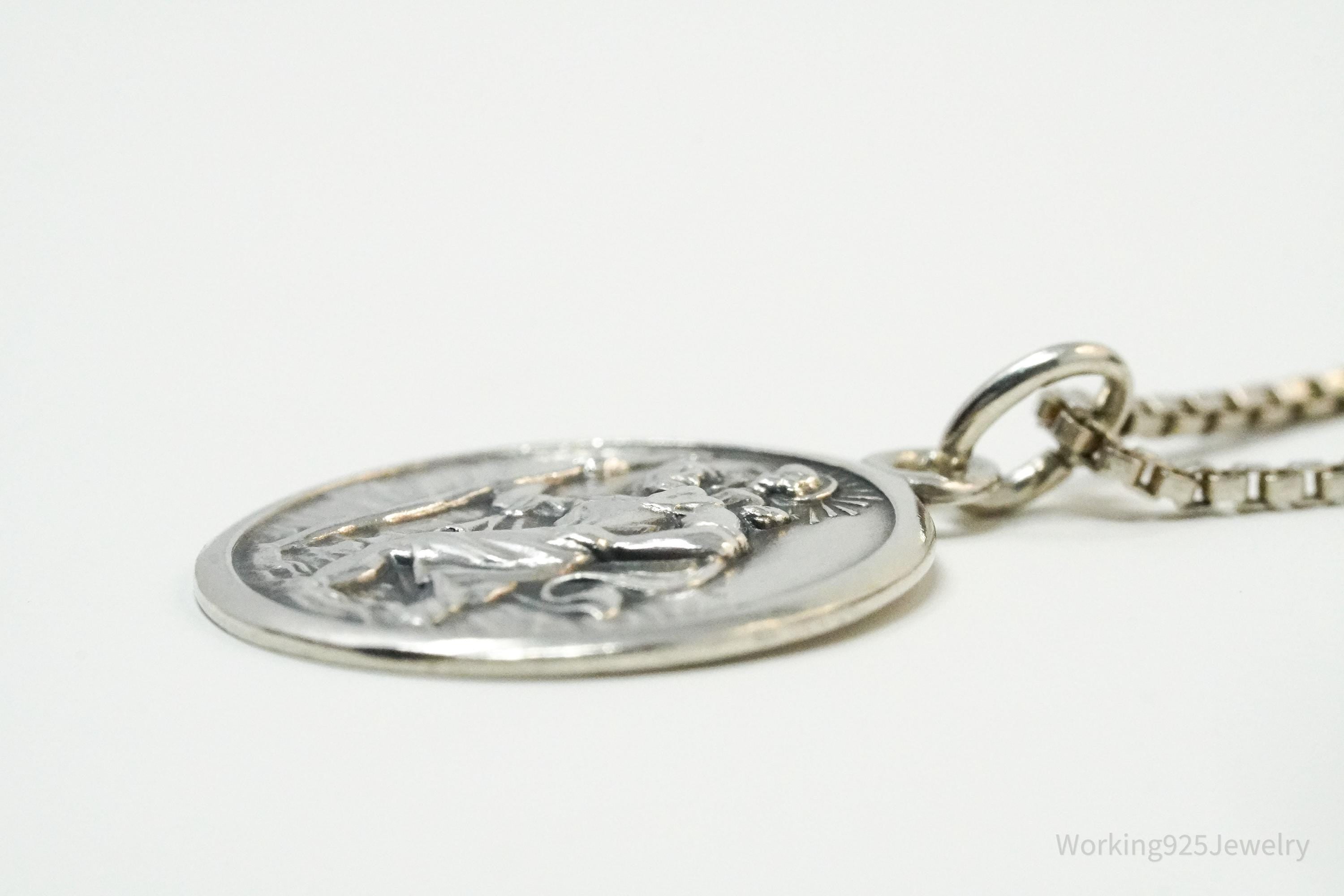Vintage Saint Christopher 835 Silver Pendant On Sterling Silver Necklace 18"