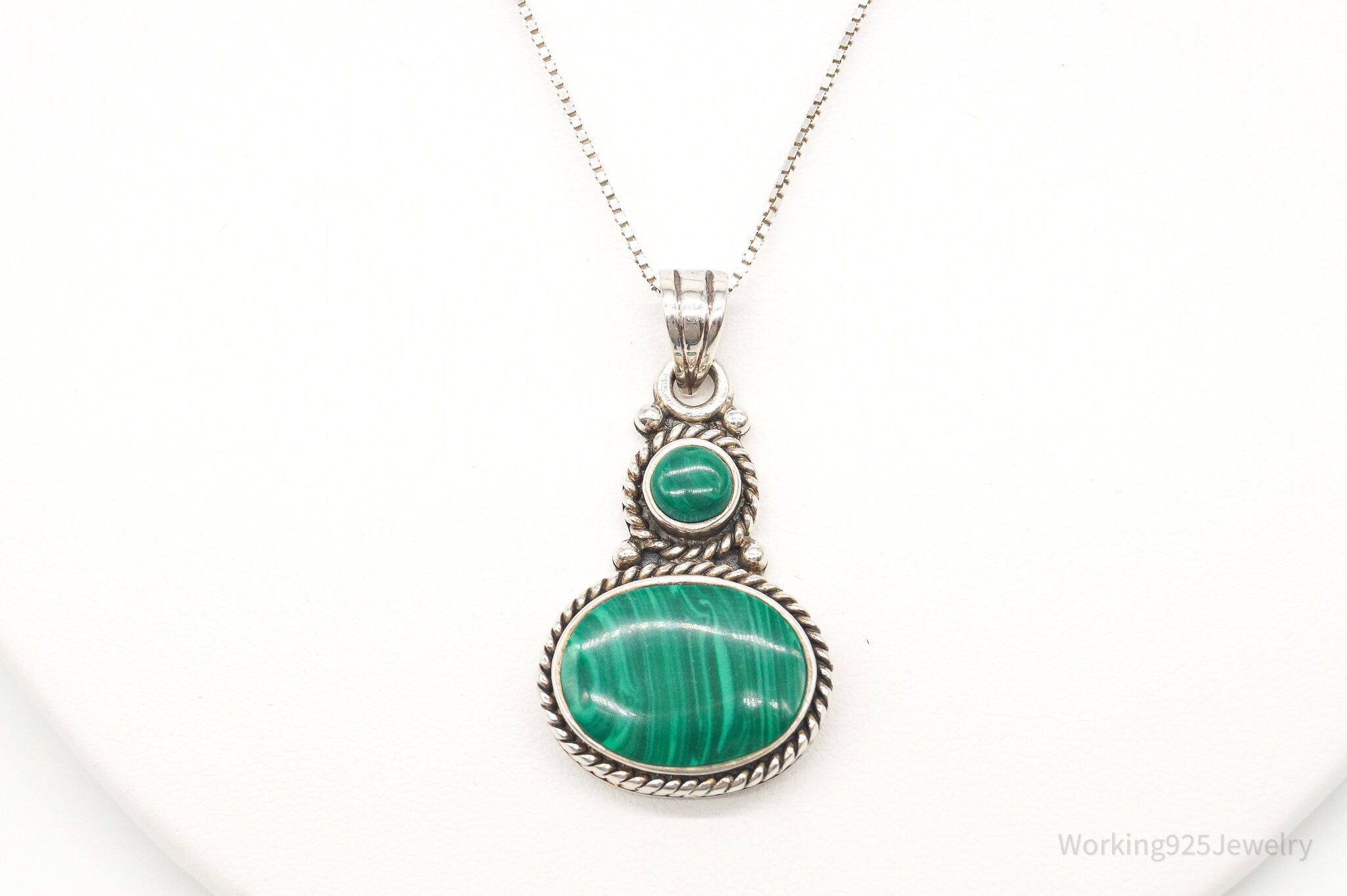 Vintage Large Malachite Southwestern Sterling Silver Necklace