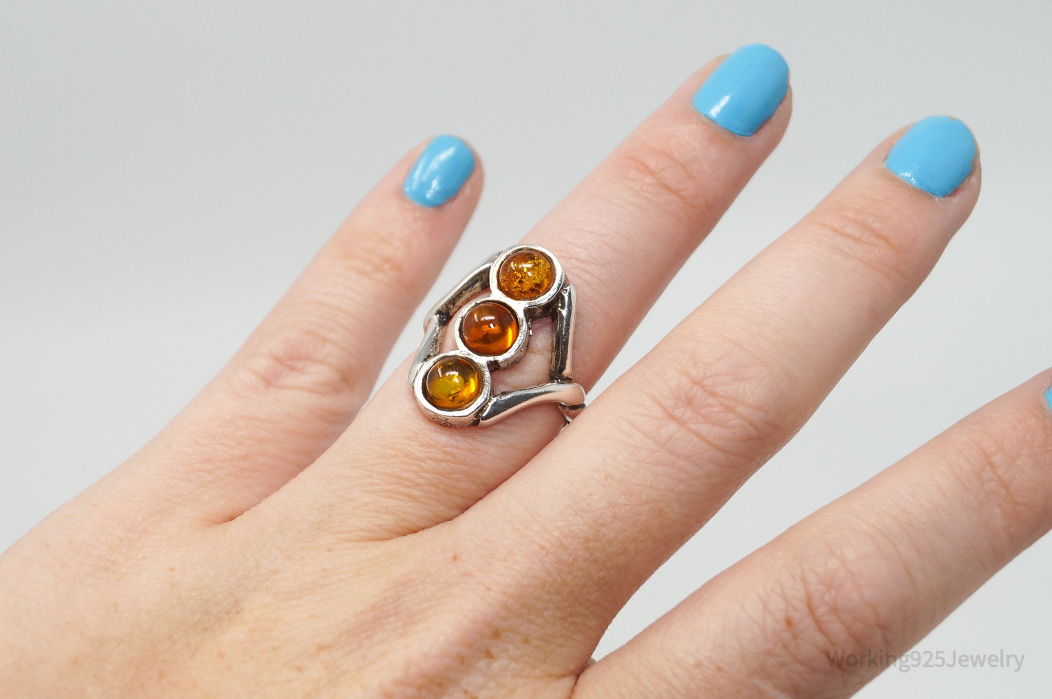 Vintage Multi Amber Sterling Silver Ring - Size 7.25