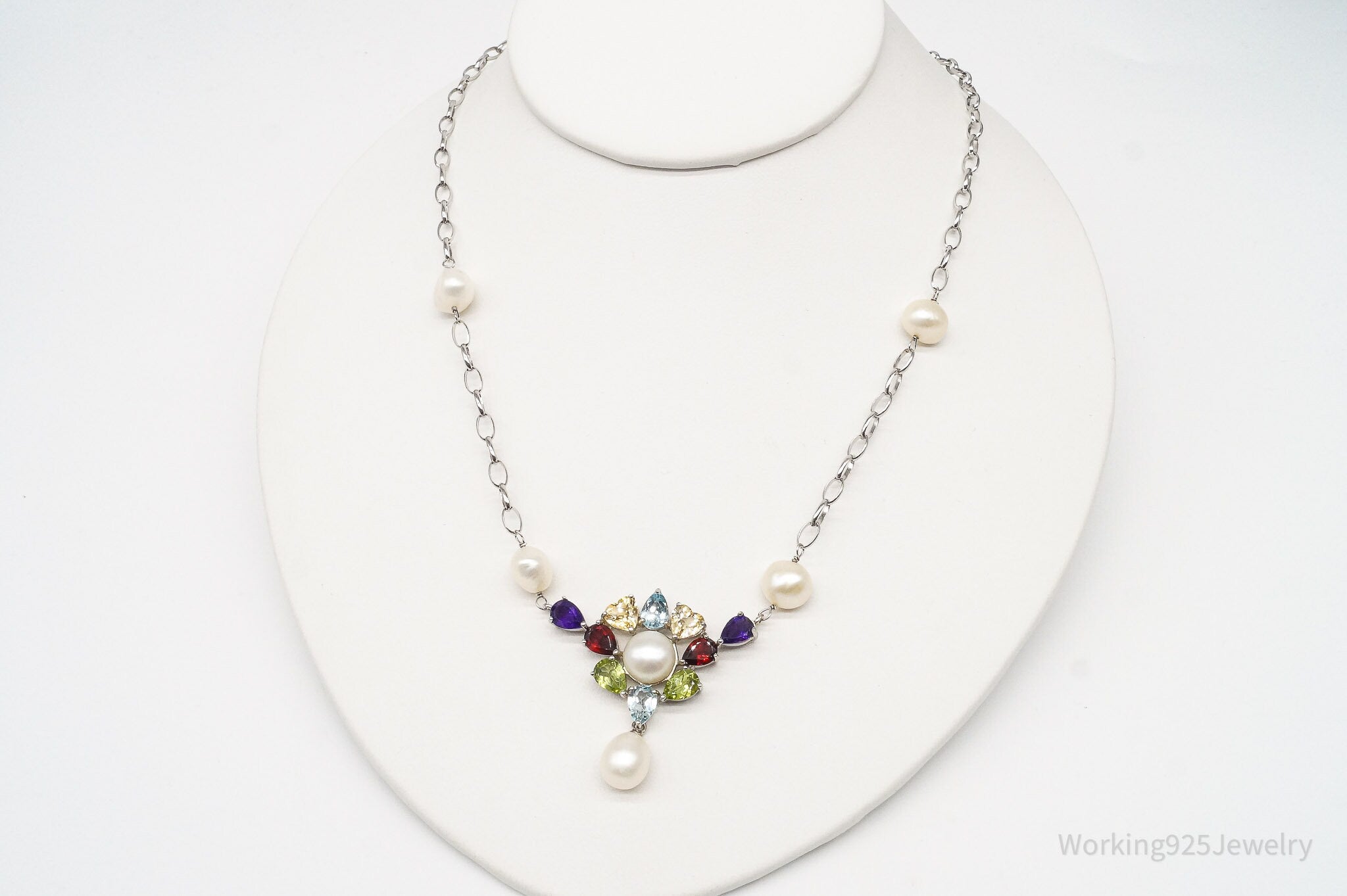 Vintage Multiple Gemstone Sterling Silver Necklace