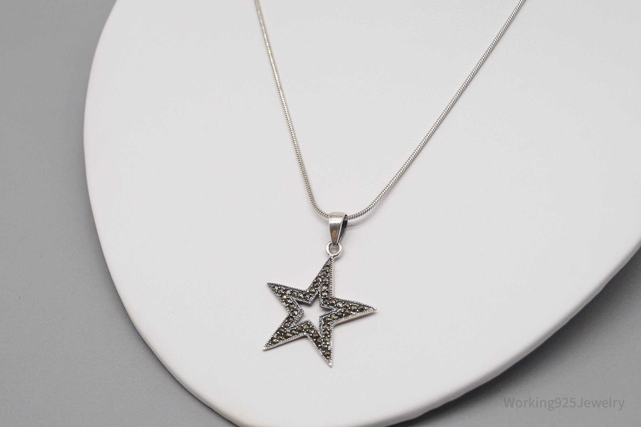 Vintage Marcasite Star Sterling Silver Necklace - 18"