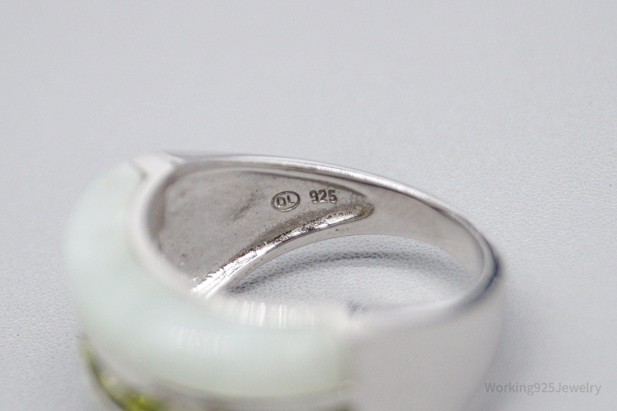 Green Jade & Peridot Sterling Silver Ring - Size 6.75