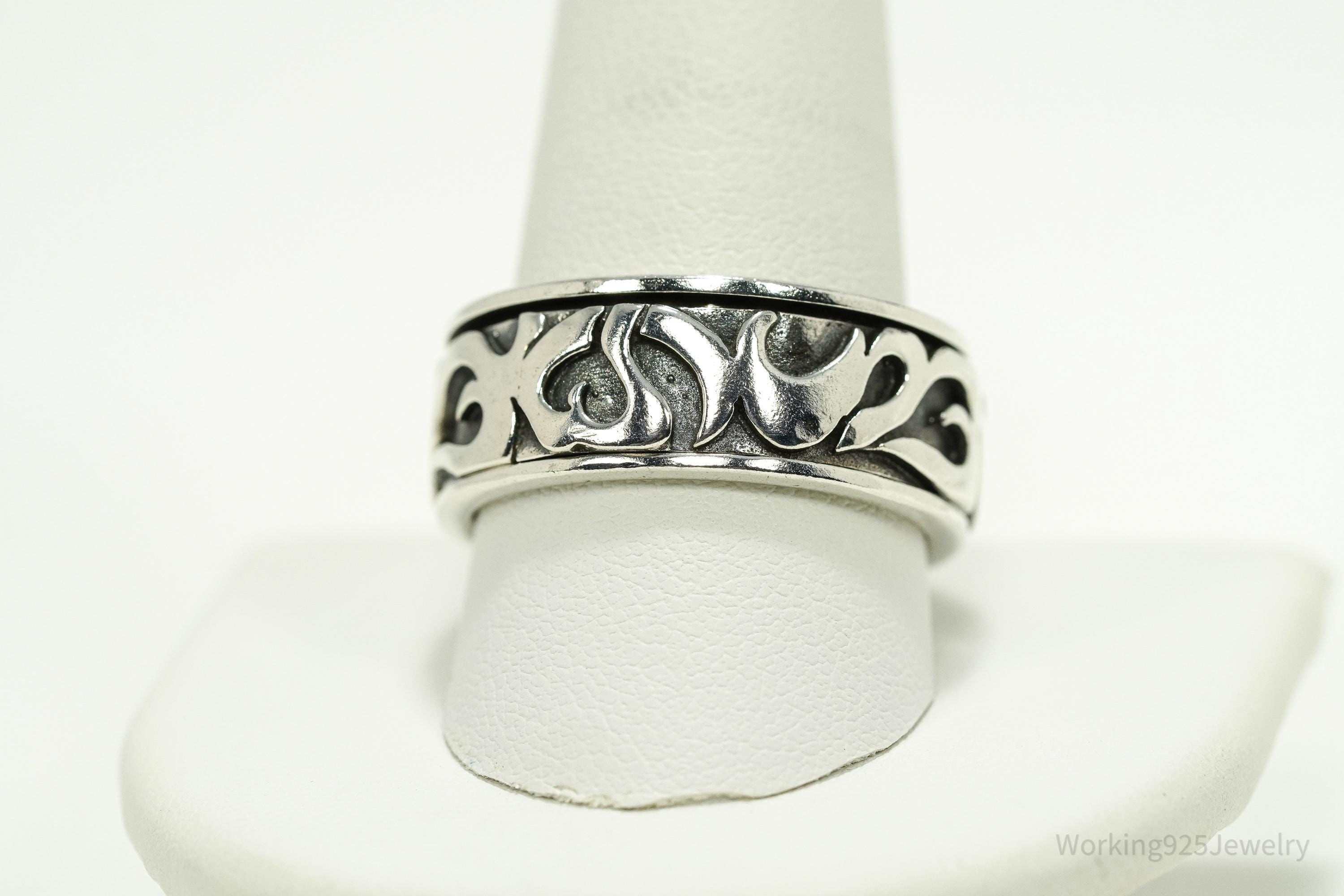 Vintage Tribal Sterling Silver Spinner Band Ring Size 11