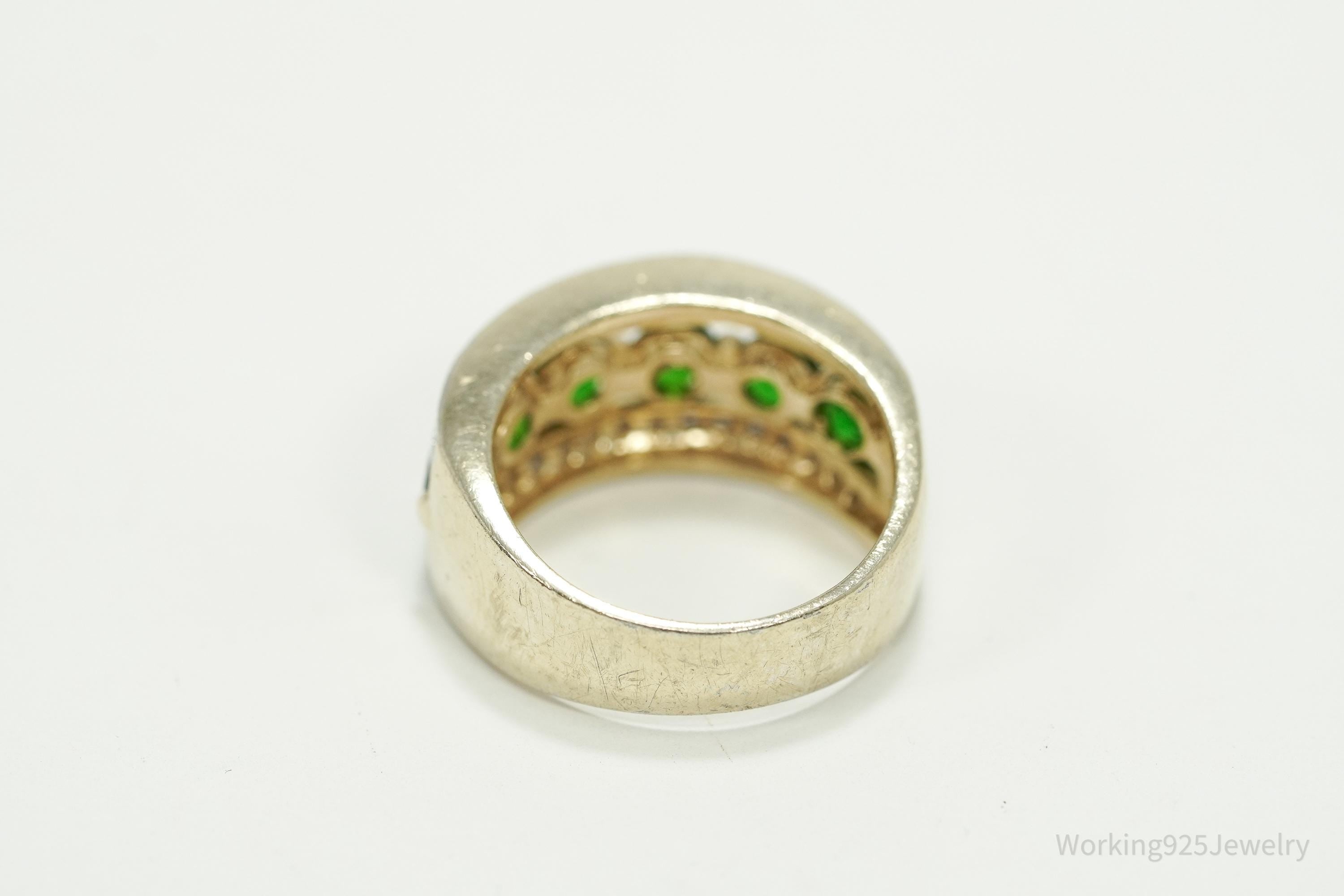 Vintage Green Chrome Diopside & White Topaz Gold Over Sterling Silver Ring - Size 6.75