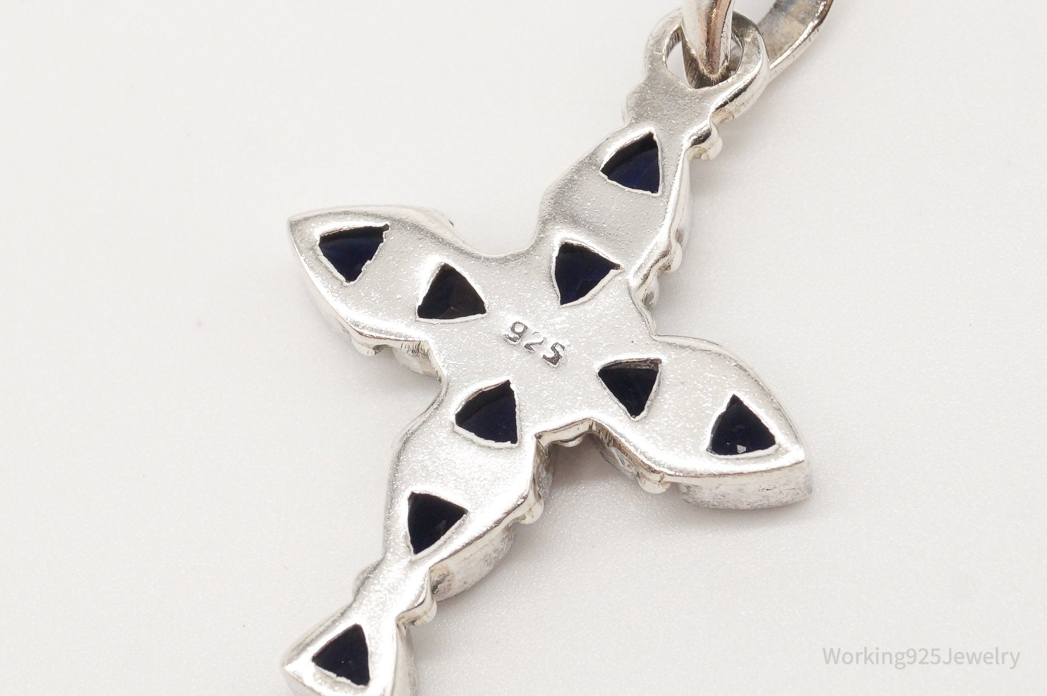 Vintage Iolite Cross Sterling Silver Pendant