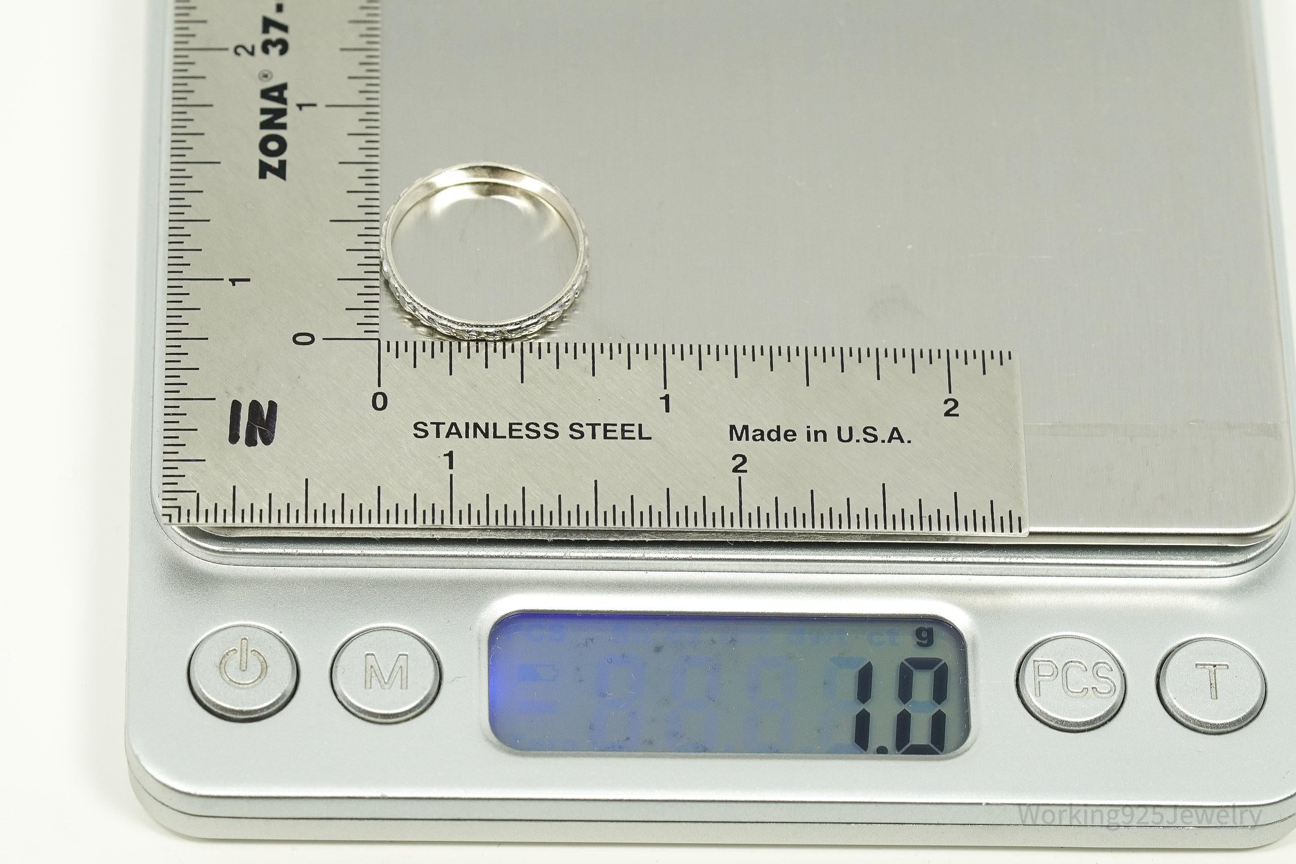 Antique Uncas MFG Co Flowers Pattern Sterling Silver Band Ring - Size 6.25