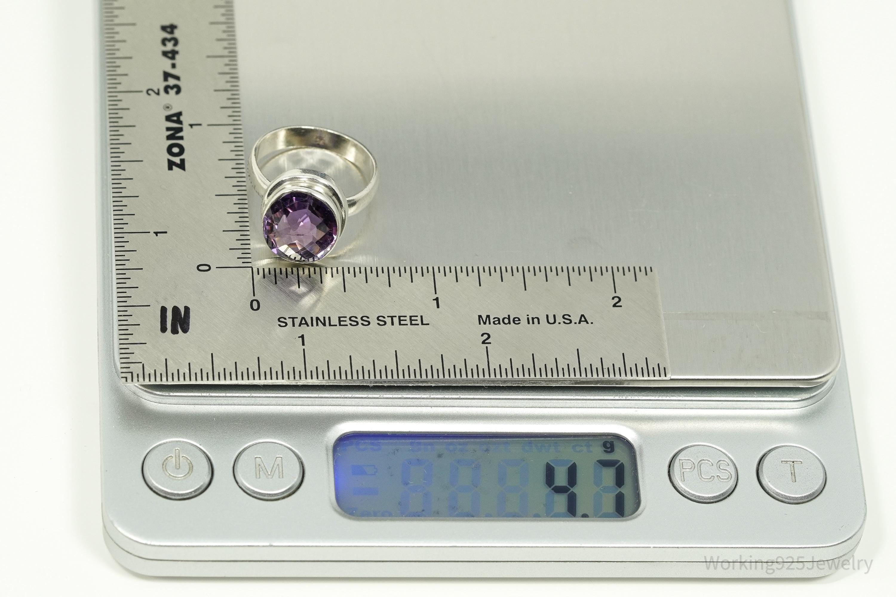 Vintage Amethyst Silver Ring - Size 6