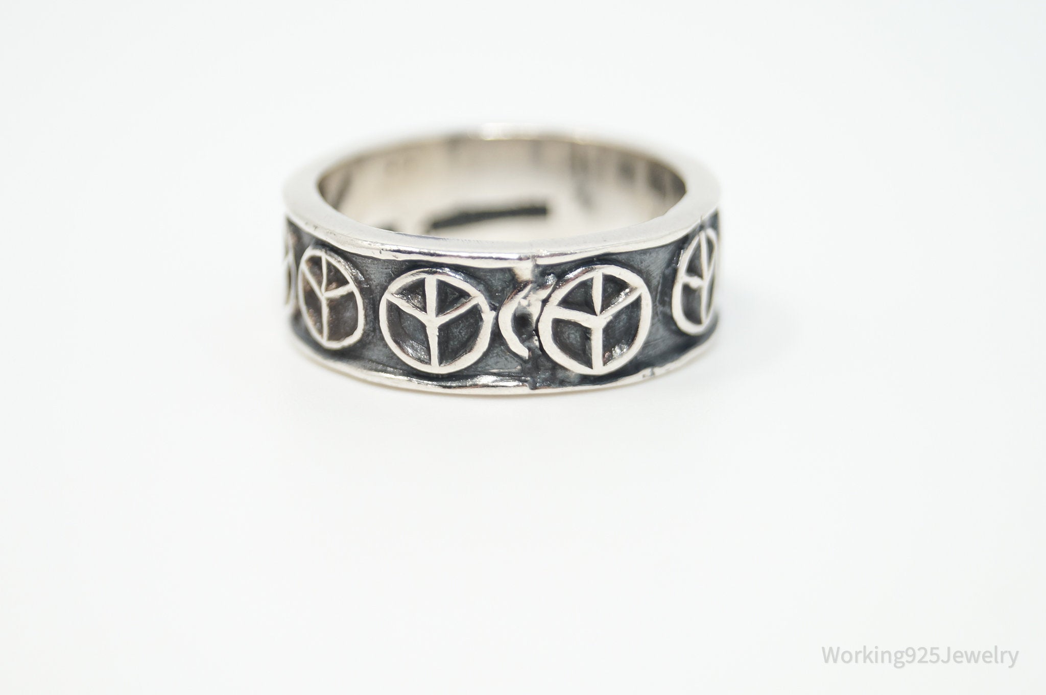 Vintage Mexico Peace Sign Sterling Silver Band Ring - Size 5.5