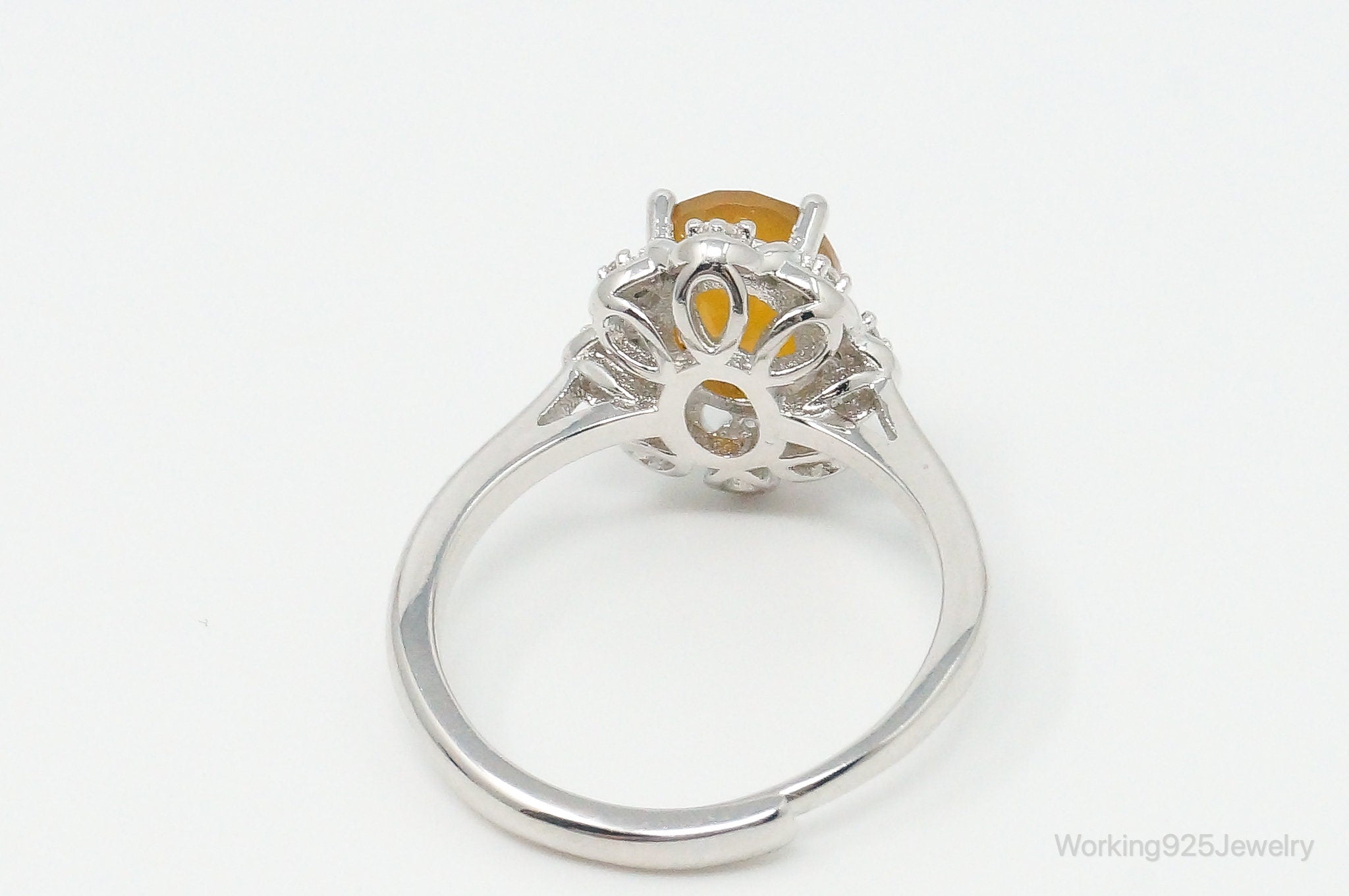 Yellow Onyx Cubic Zirconia Sterling Silver Ring - Size 7 Adjustable