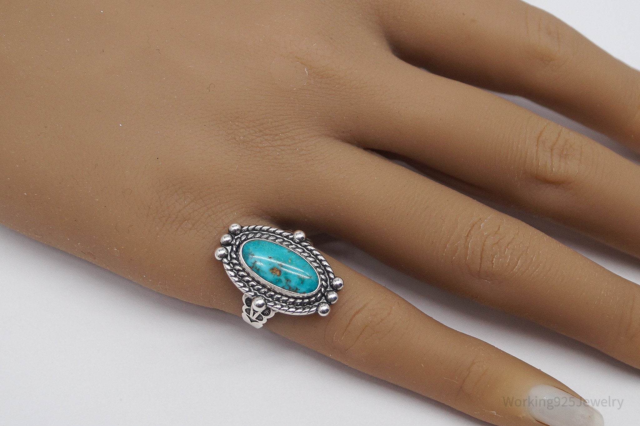 Vintage Handmade Native American Turquoise Sterling Silver Ring - Size 5.75