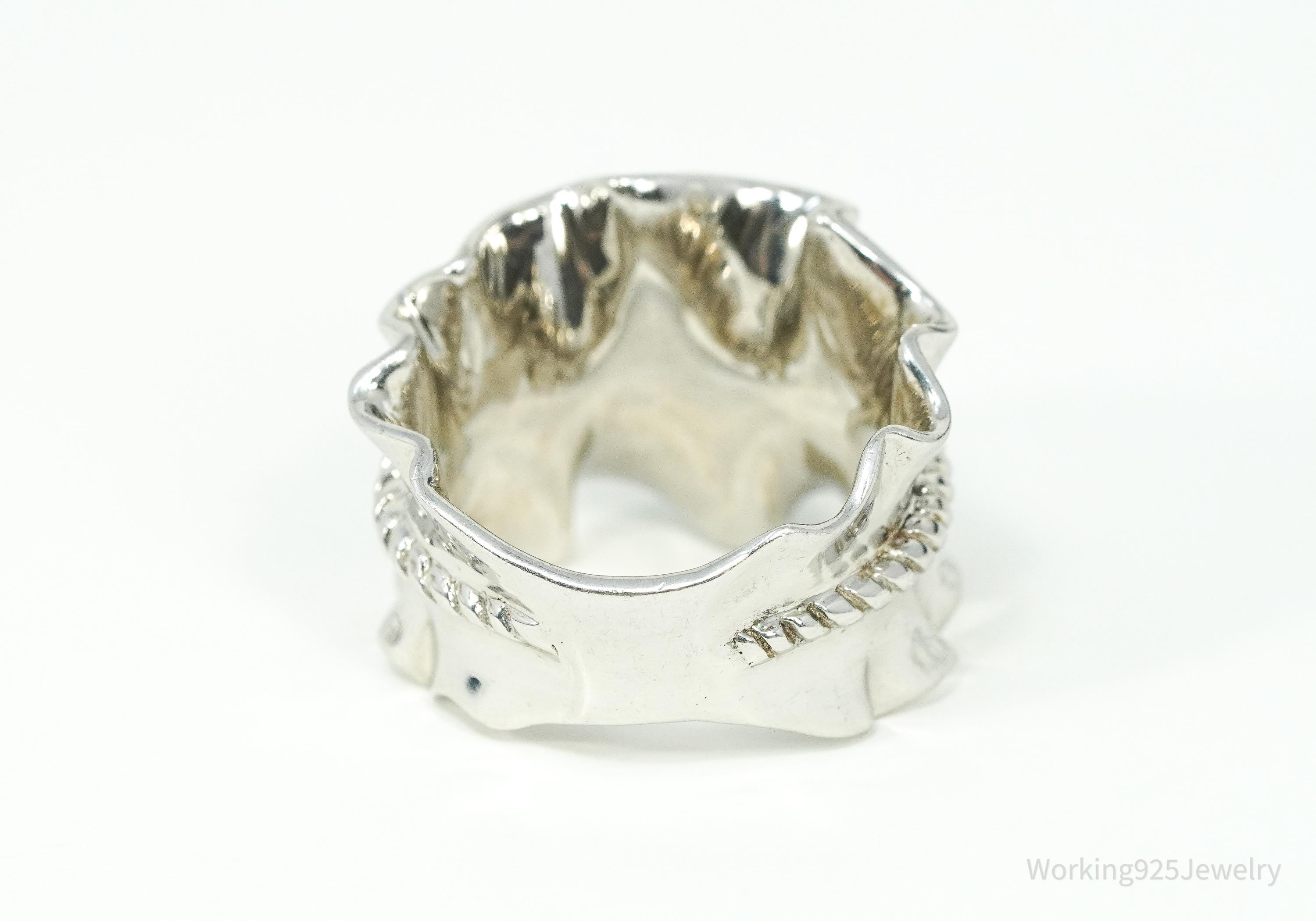 Michelle Albala Green Jadeite & White Topaz Sterling Silver Ring - Size 11.25