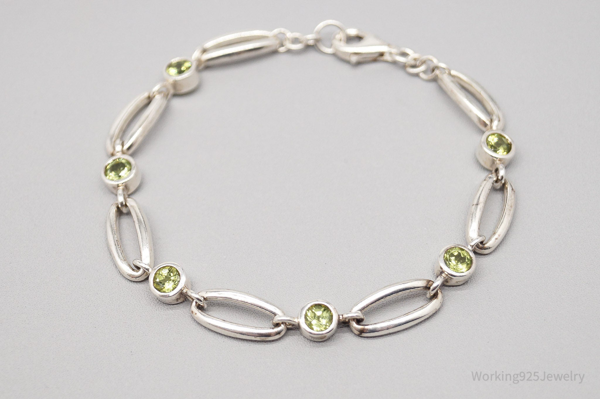 Vintage Peridot Sterling Silver Bracelet - 7"