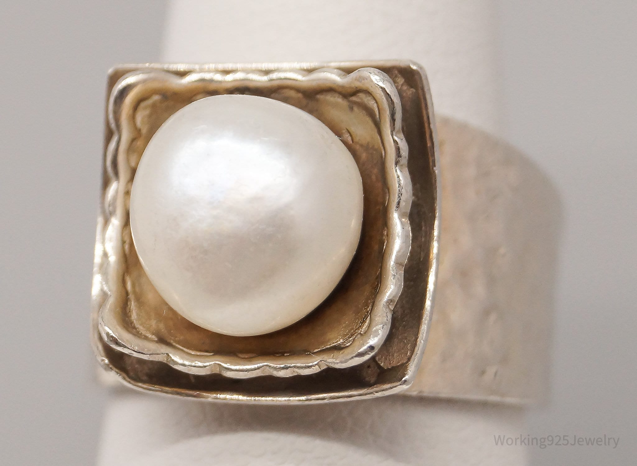 Vintage Designer Silpada Retired White Pearl Sterling Silver Ring - Size 7.75