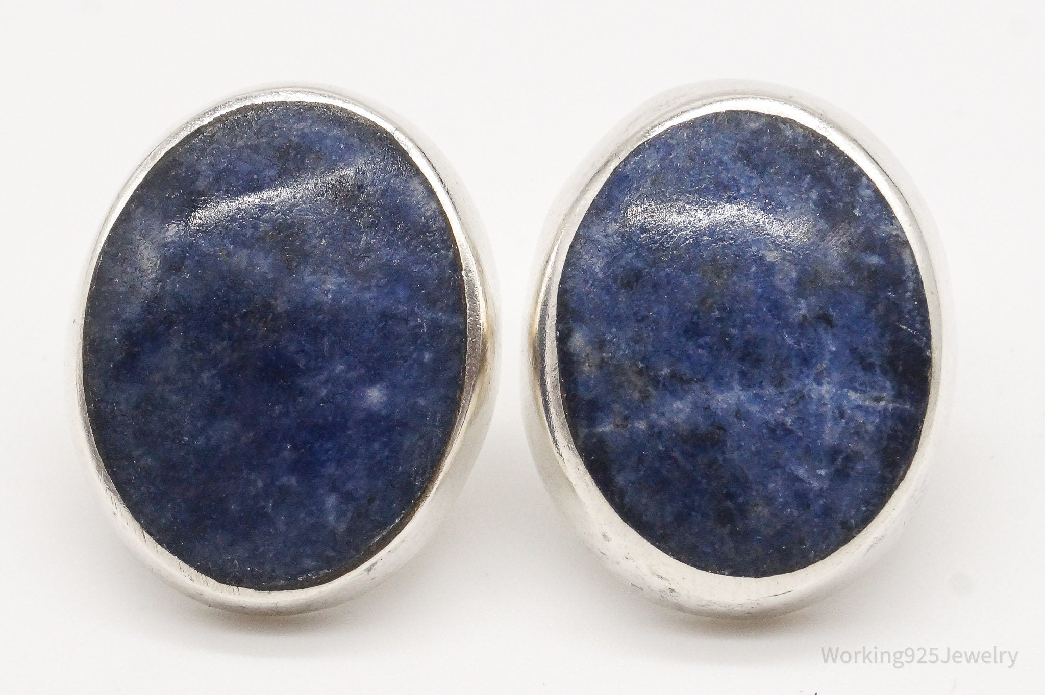 Vintage Mexico Sodalite Modernist Sterling Silver Earrings