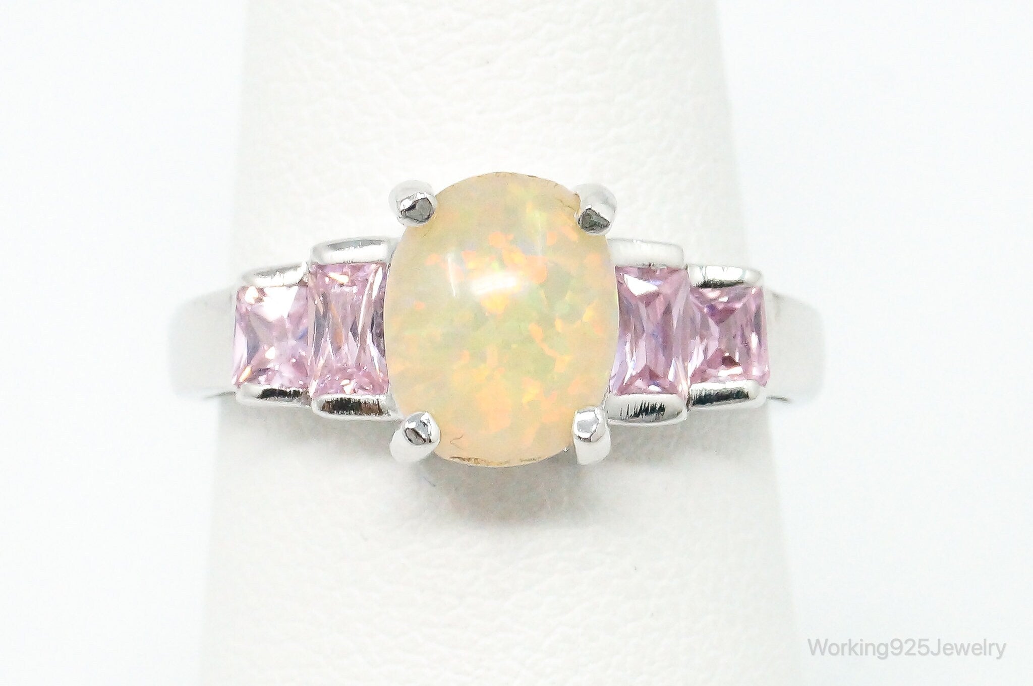 Vintage Oval Opal Doublet Pink Topaz Sterling Silver Ring Size 7