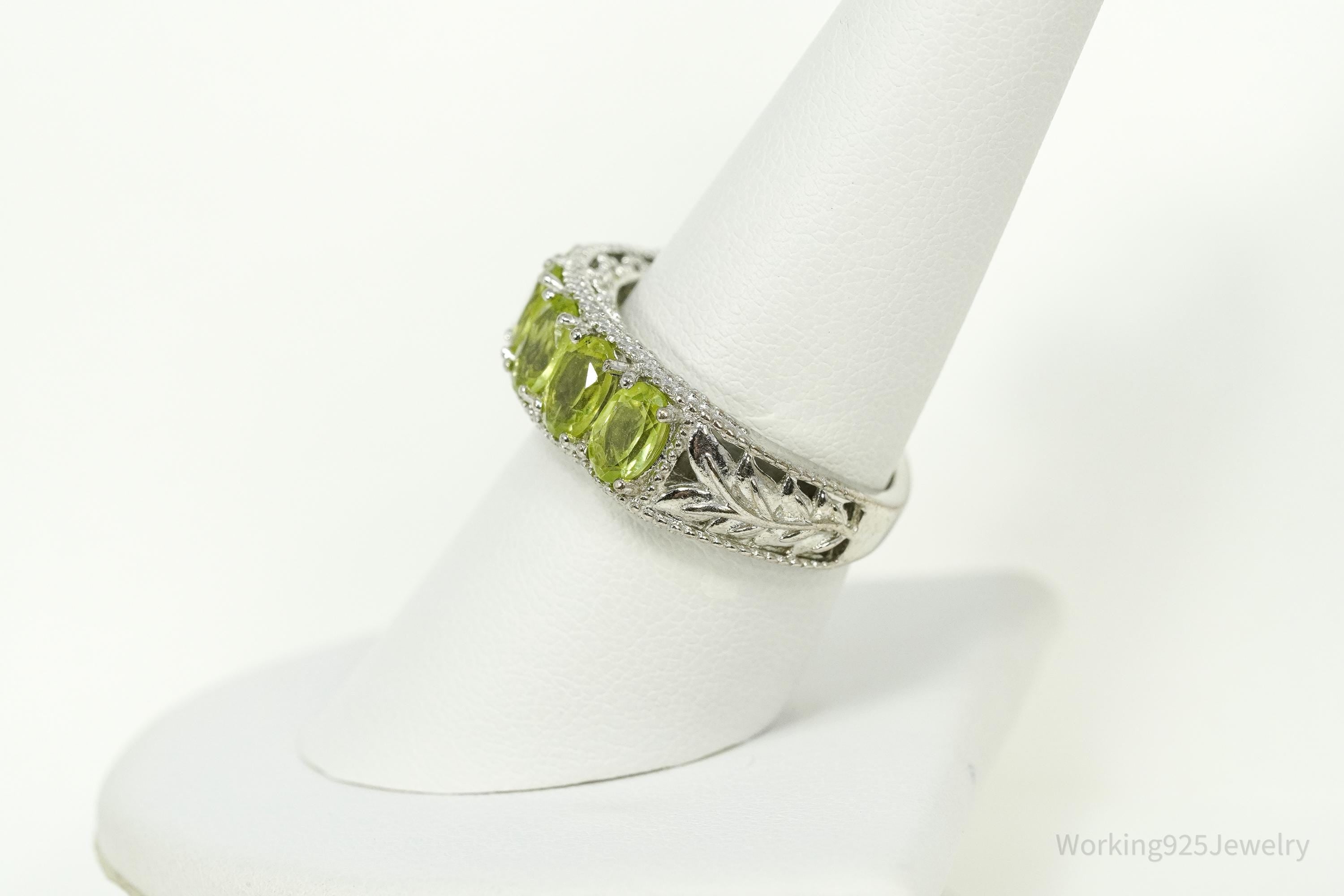 Vintage Karis Green Peridot Sterling Silver Ring - Size 8