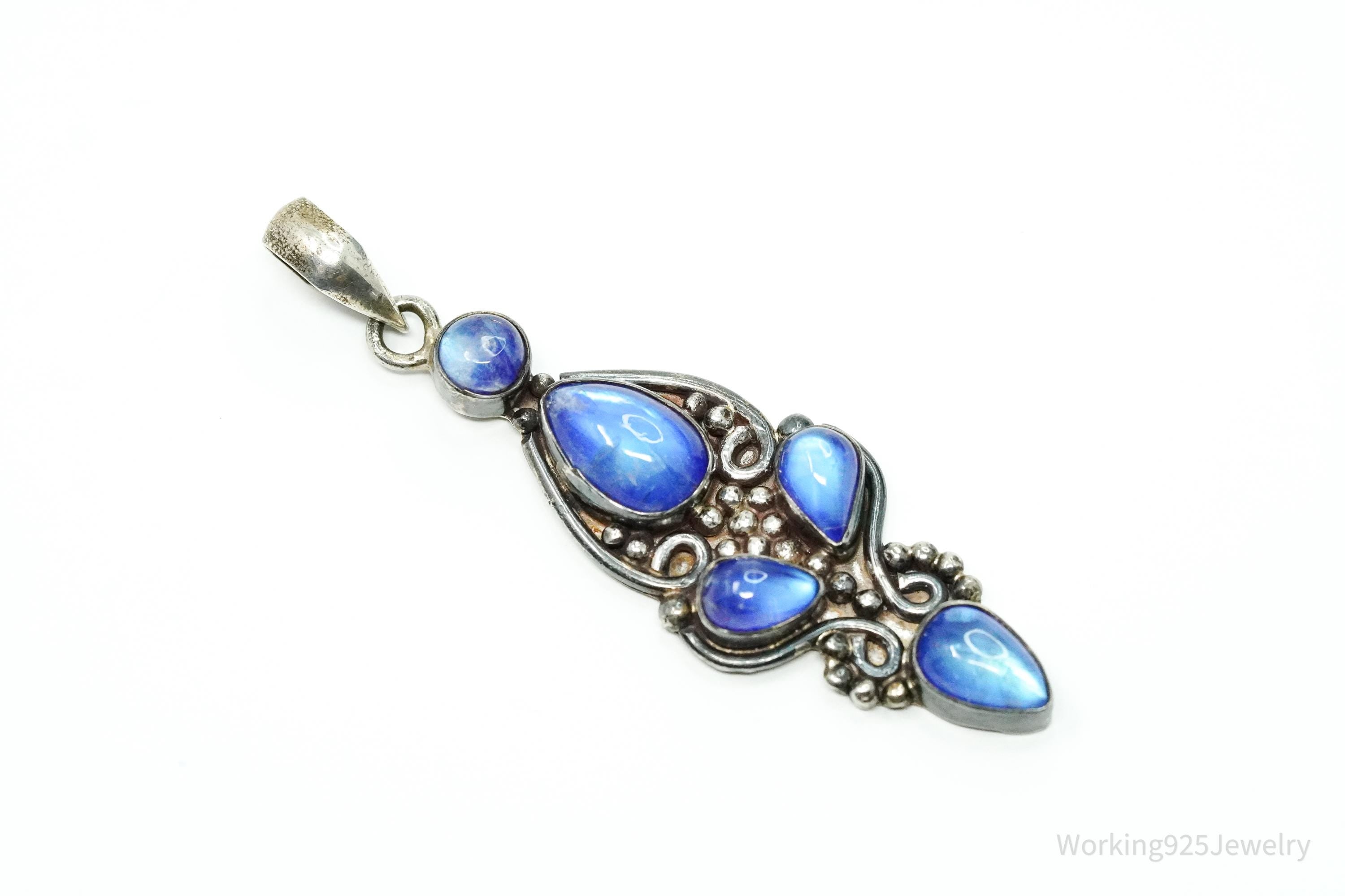 Vintage Blue Moonstone Sterling Silver Necklace Pendant