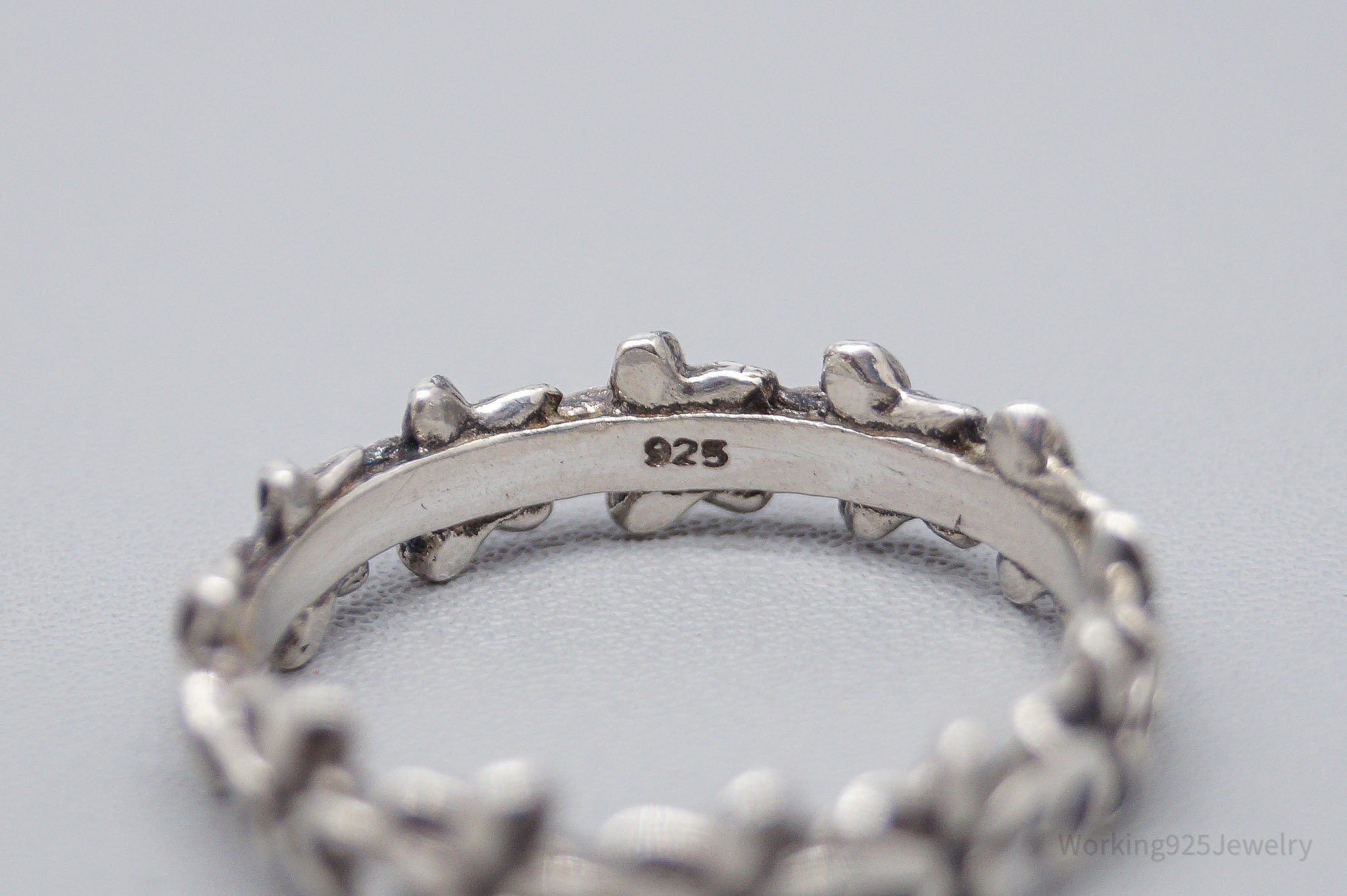 Vintage Flowers Pattern Sterling Silver Band Ring Size 6.75