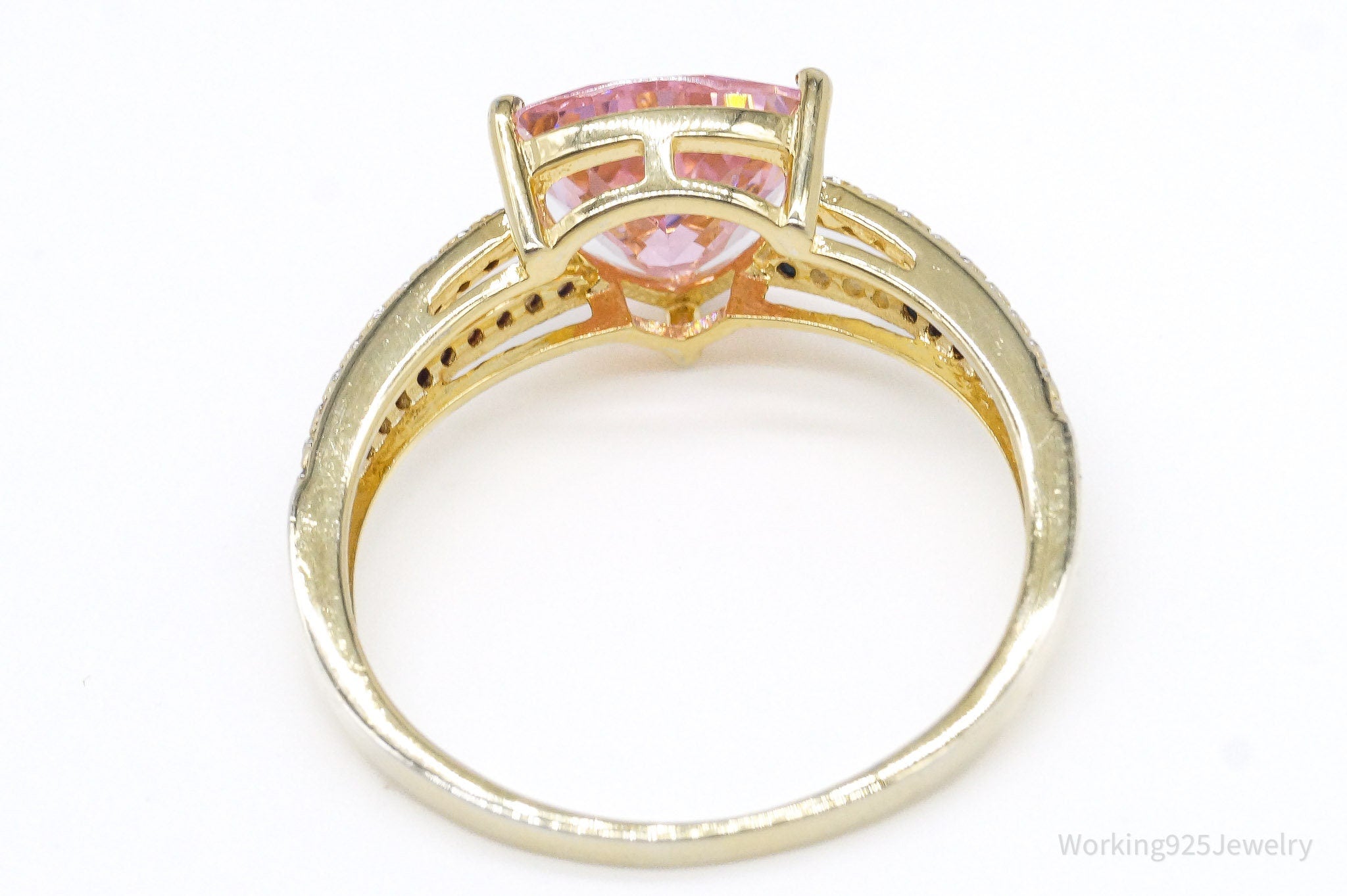 VTG Pink & White Cubic Zirconia Gold Vermeil Sterling Silver Ring Size 9.25