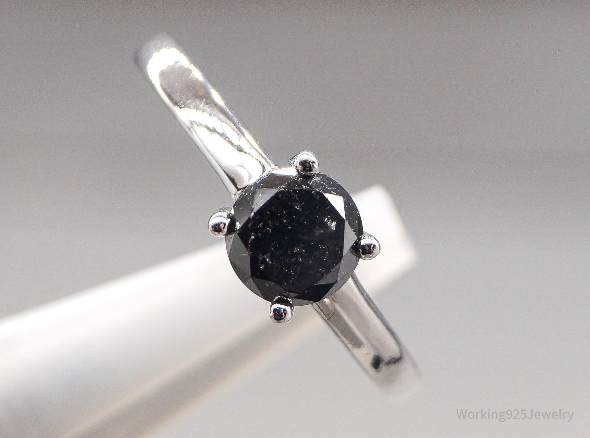 JTV JS Black Diamond Platinum Over Sterling Silver Ring - Size 7