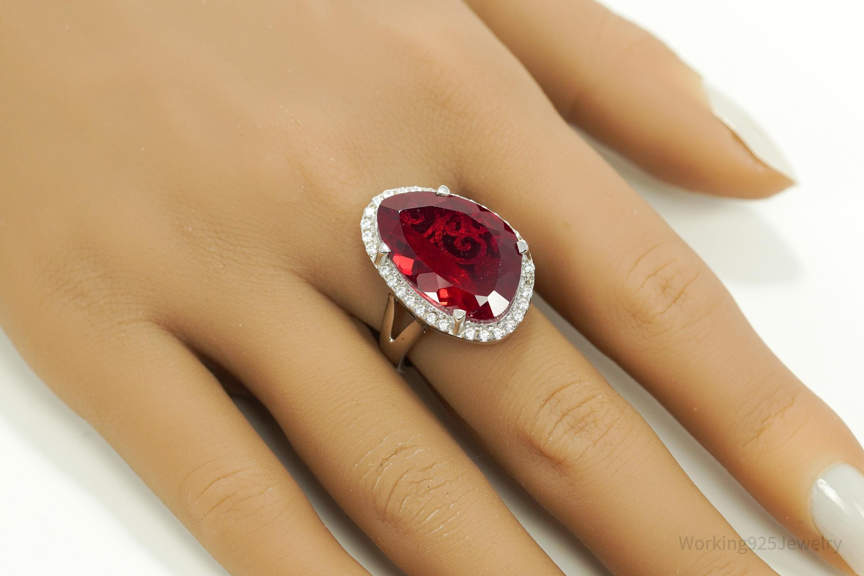 Designer Lab Ruby & Cubic Zirconia Sterling Silver Ring - Size 9