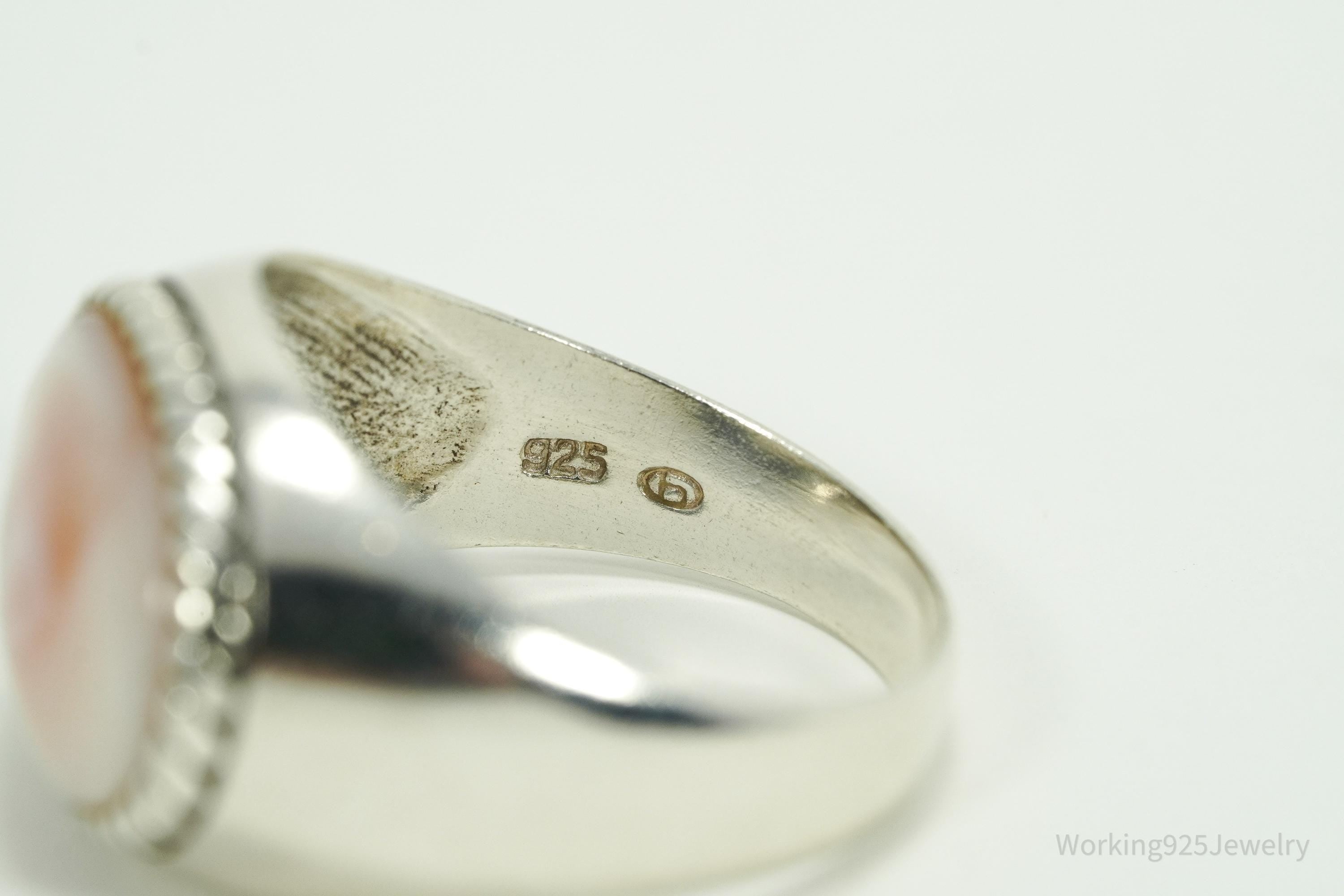 Vintage Pink Mother Of Pearl Sterling Silver Ring - Size 9