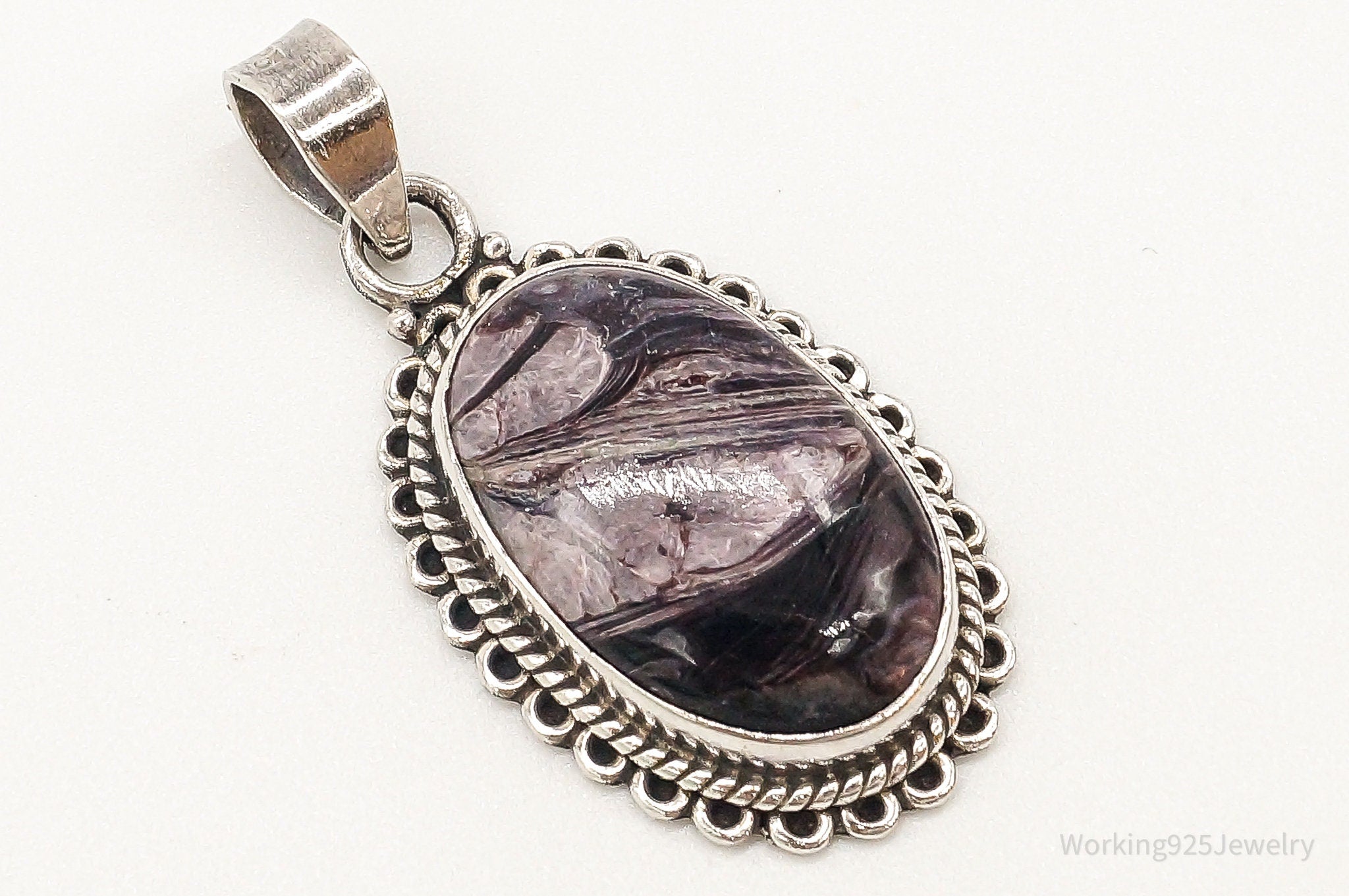 Vintage Large Jasper Sterling Silver Necklace Pendant