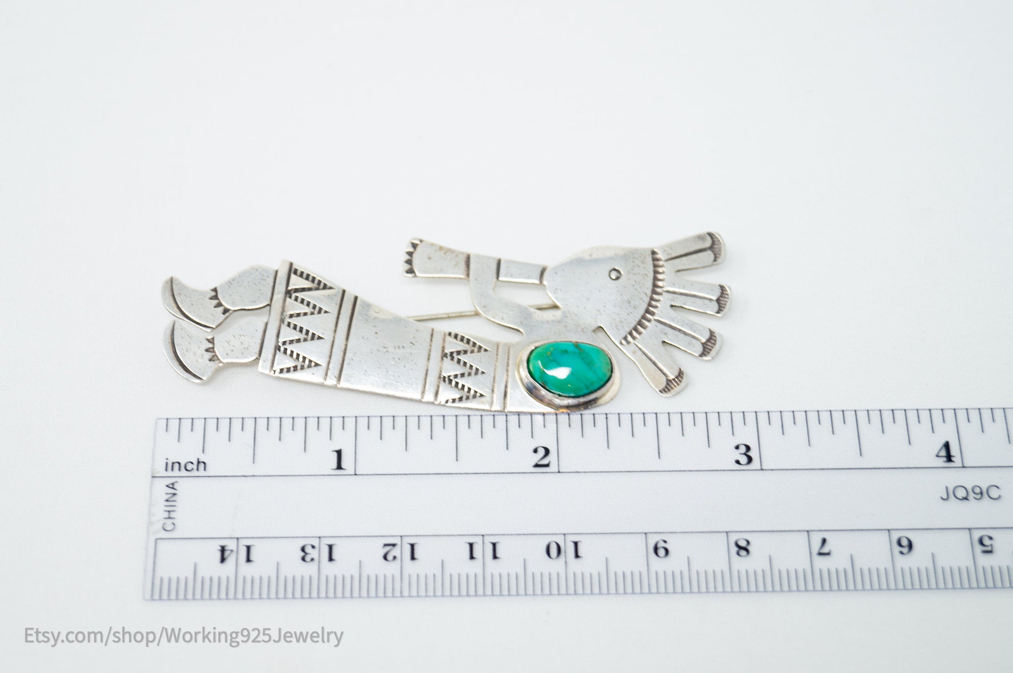 Vintage Native American Sara Platero Turquoise Sterling Silver Brooch Pin