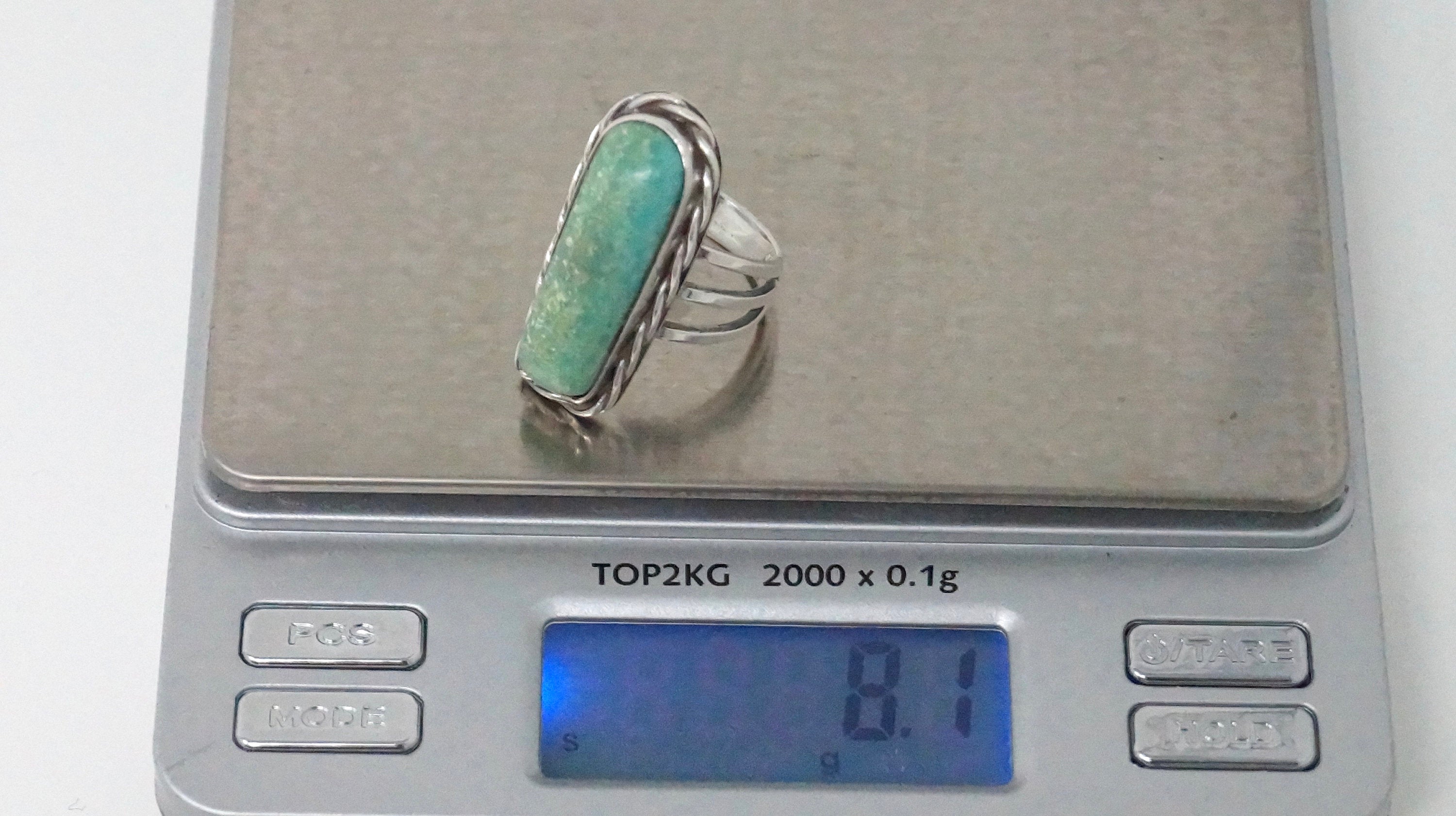 Vintage Southwestern Turquoise Sterling Silver Ring - Size 6.75