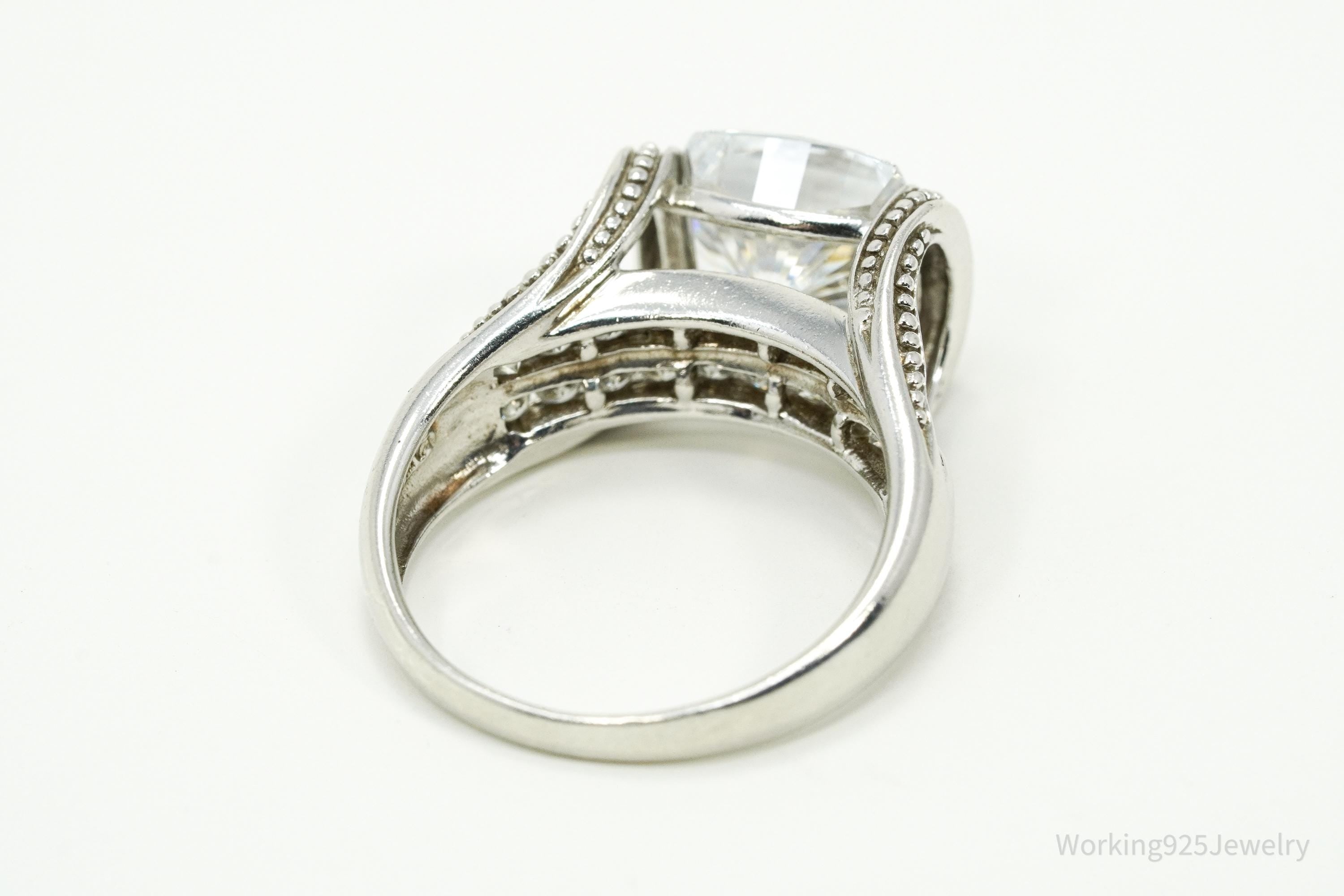 Vintage MEDA Large Cubic Zirconia Sterling Silver Ring Size 9