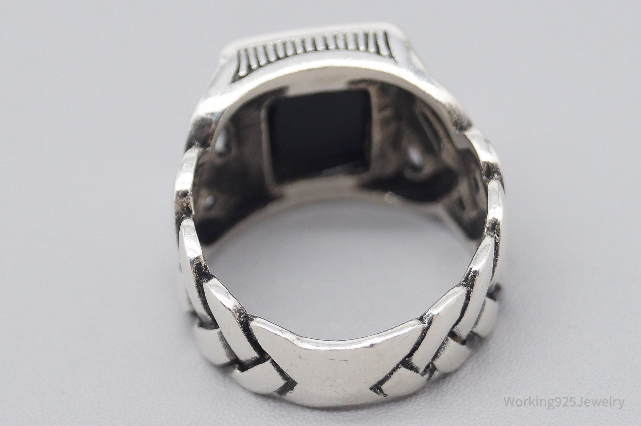 Vintage Black Onyx Weave Braid Style Sterling Silver Ring - Size 7