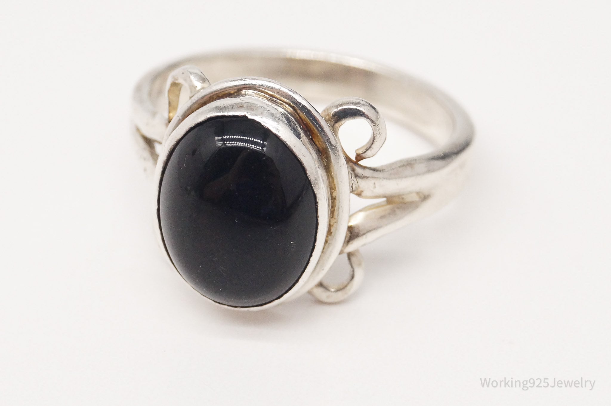 Vintage Black Onyx Silver Ring - Size 6.25