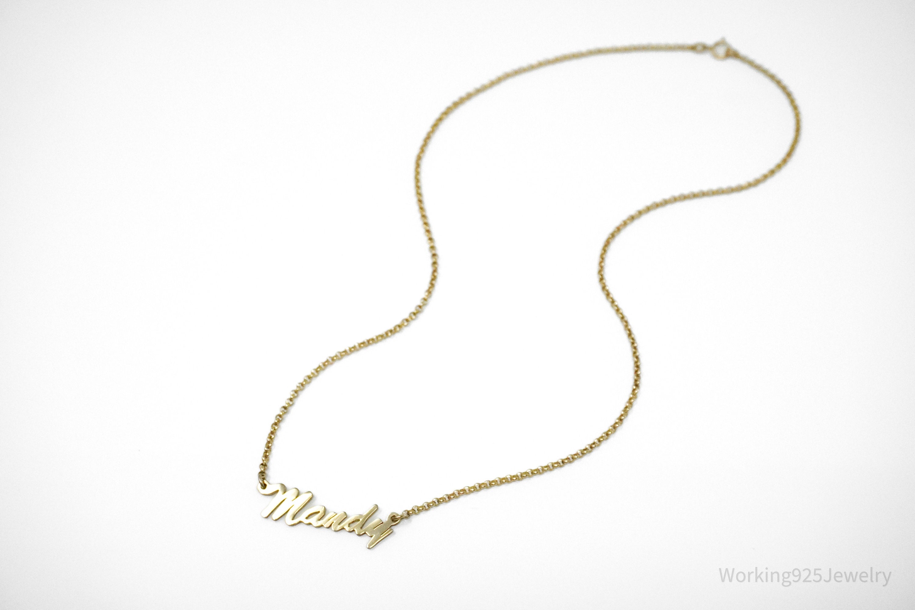 Vintage " Mandy " Name Gold Vermeil Sterling Silver Necklace 18"
