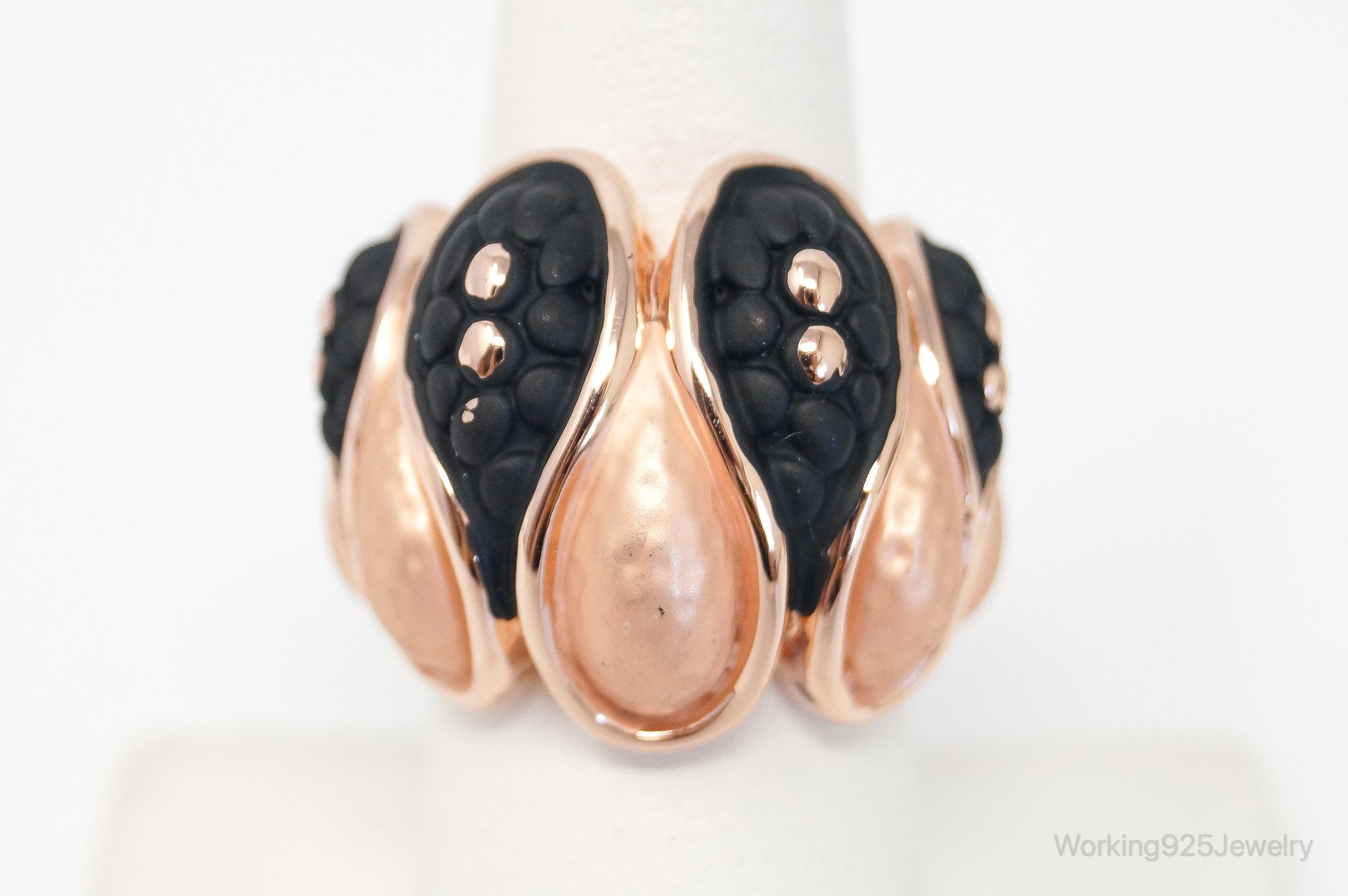 VTG Art Deco Style Rose Gold Enamel Statement Costume Ring Size 7.25