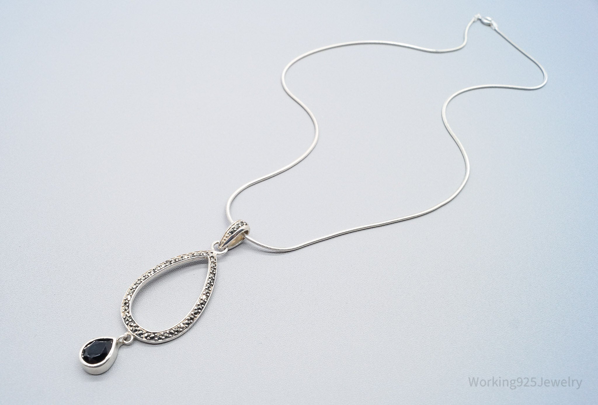 Vintage Marcasite Art Deco Sterling Silver Necklace 18"