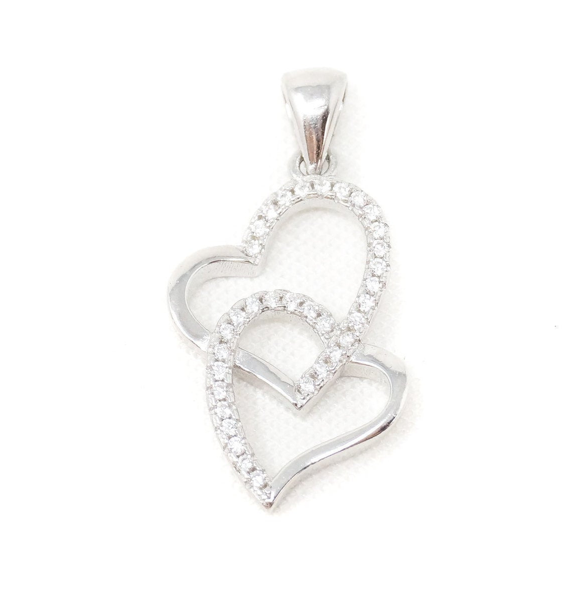 Vintage Open Hearts Forever Link Collection CZ Sterling Silver Necklace Pendant