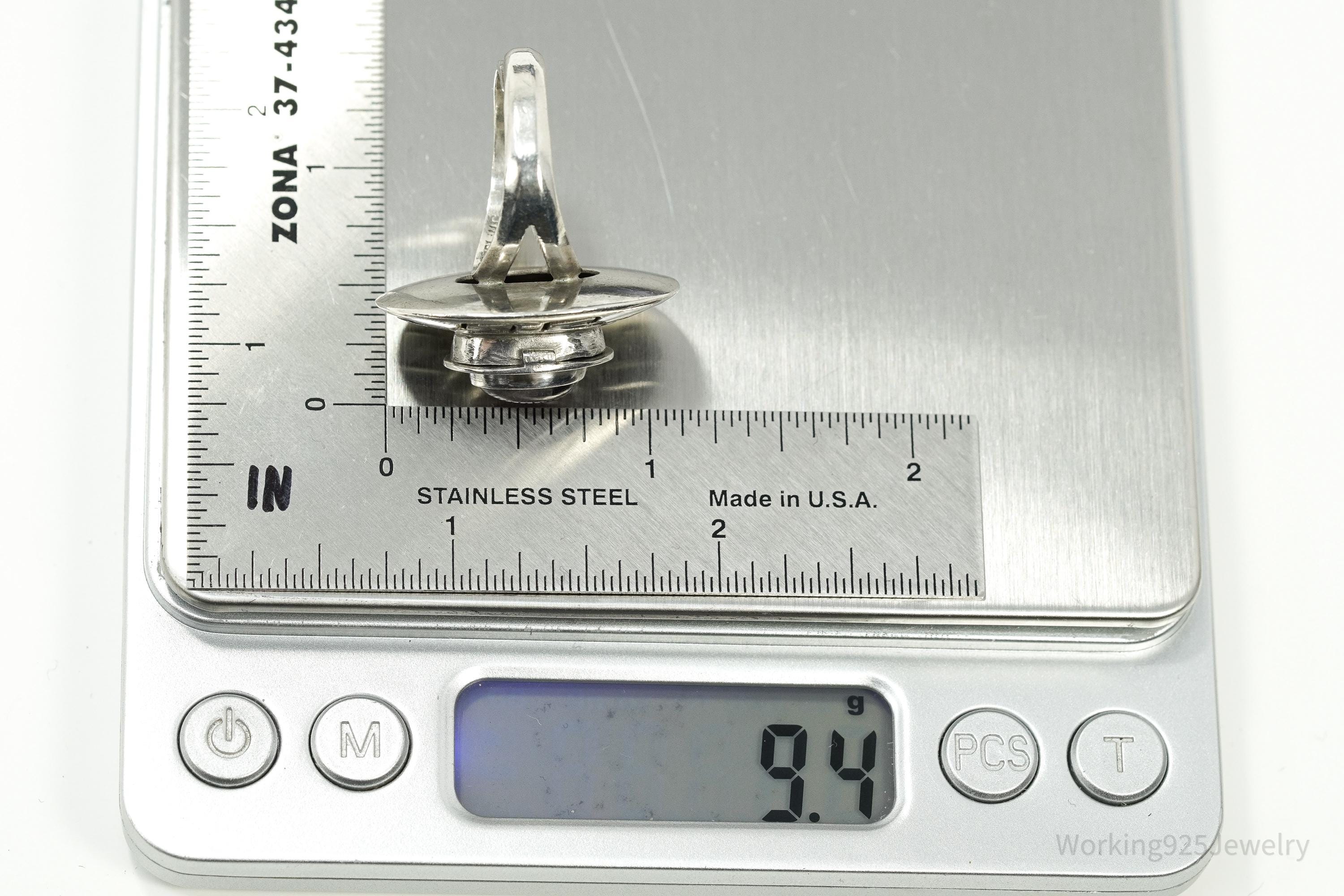 Vintage Mexico Amethyst Poison Ring Modernist Sterling Silver Size 8.75