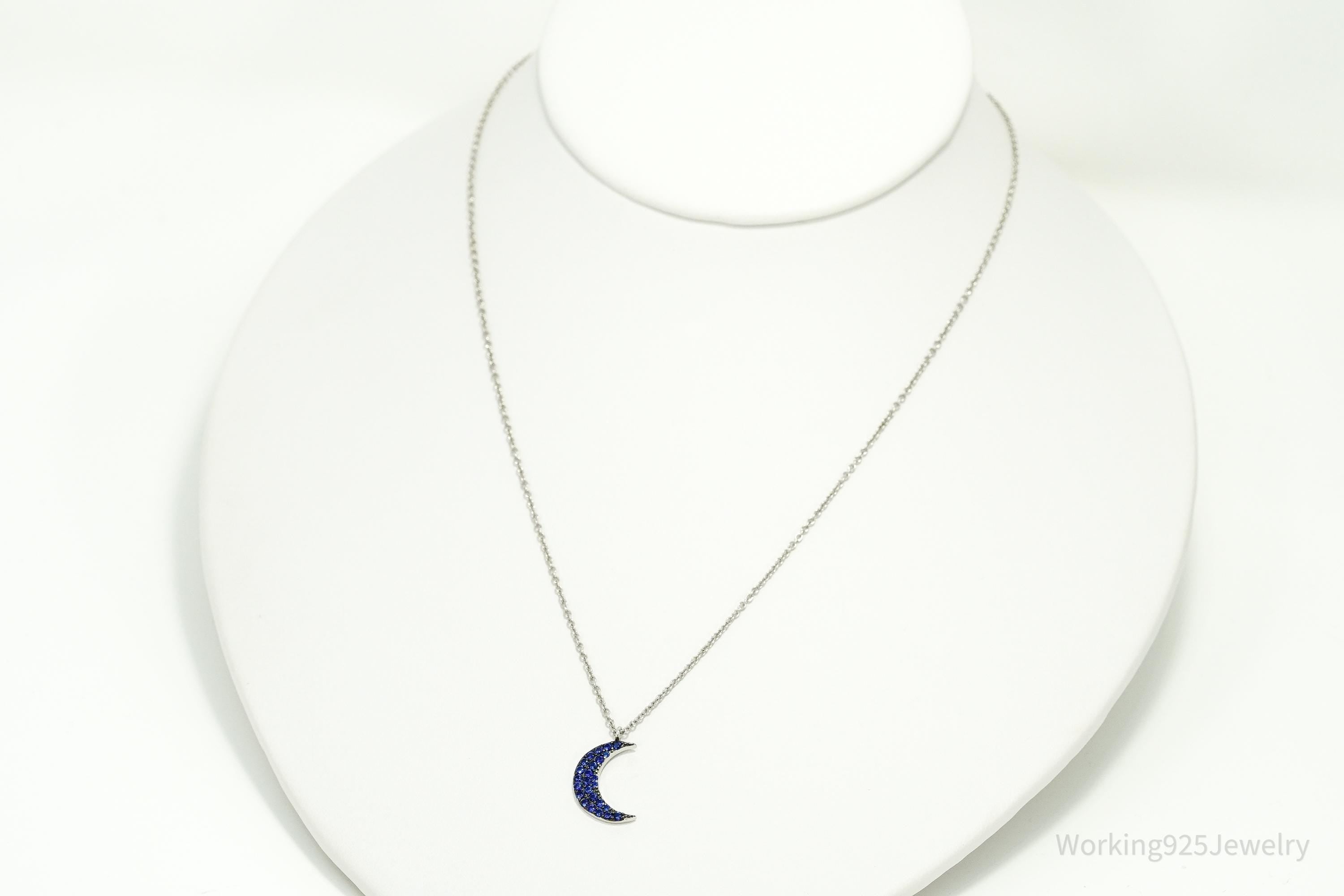 Vintage Blue Spinel Moon Sterling Silver Necklace 18"