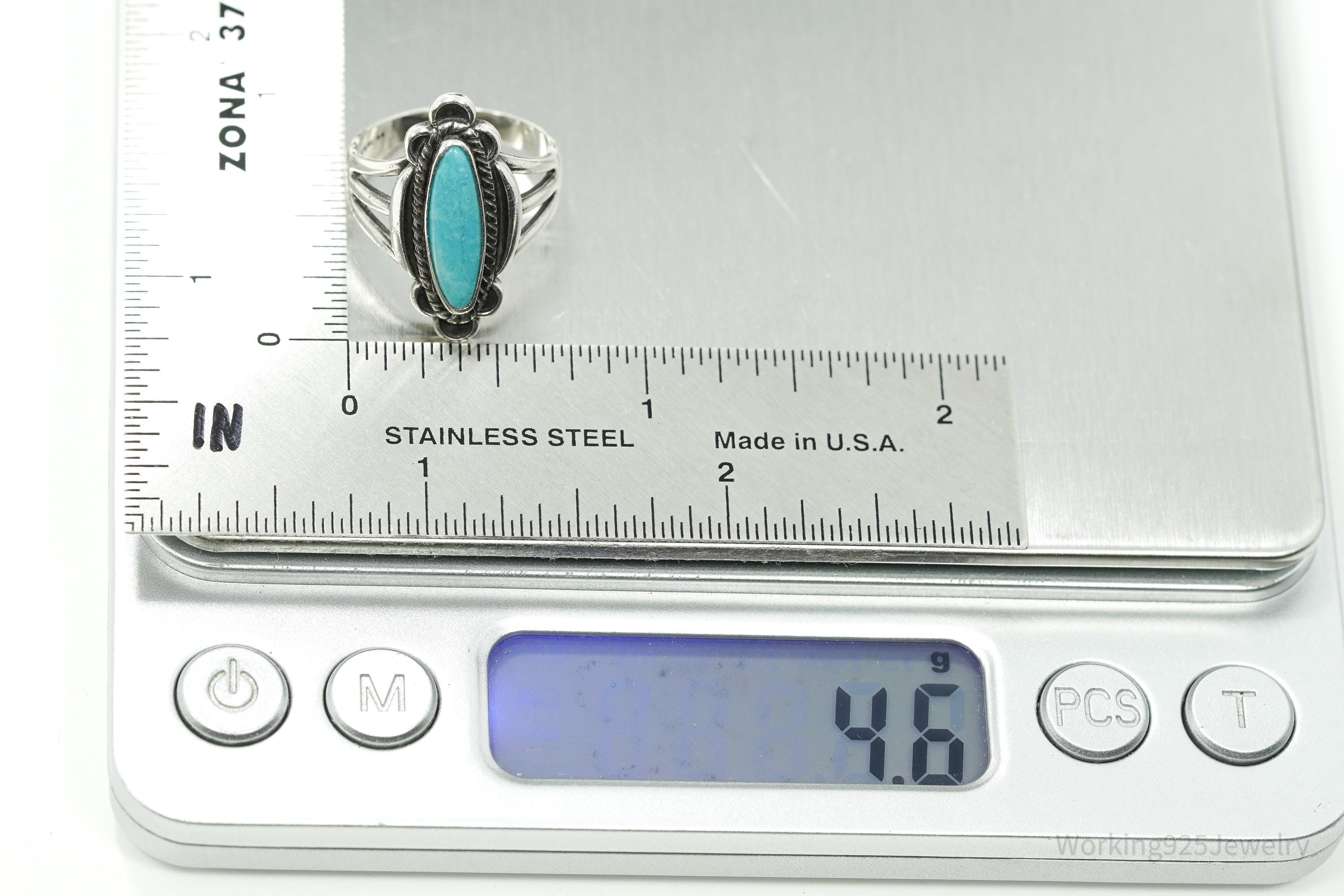 Vintage Native American Turquoise Sterling Silver Ring - Size 5.75