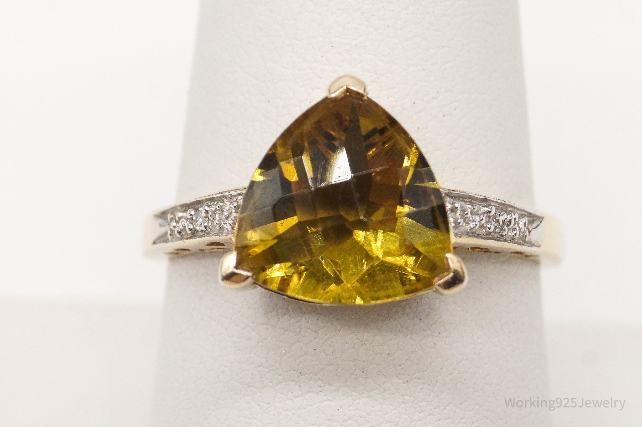 Vintage UTC Citrine Two Diamond Gold Vermeil Sterling Silver Ring Size 8