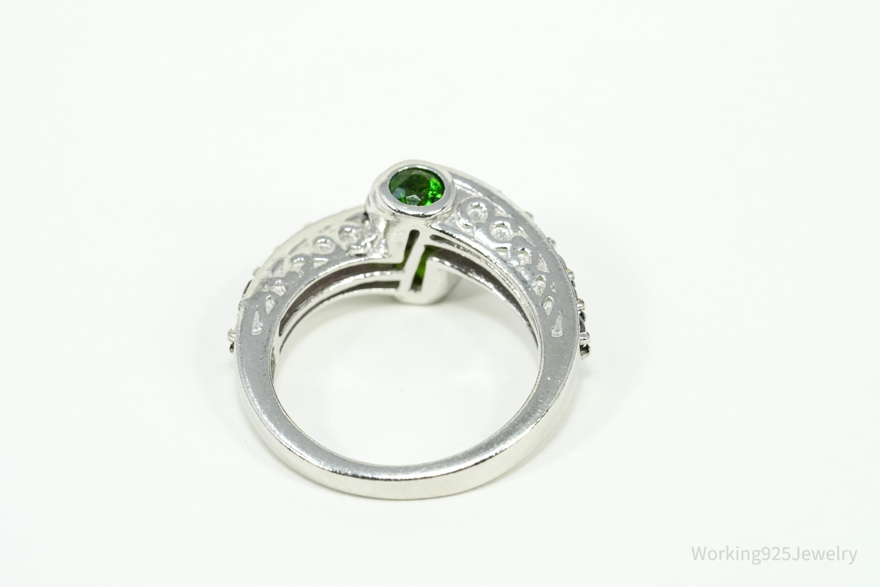 Rhodolite Garnet & Green Chrome Diopside Sterling Silver Ring - Size 8