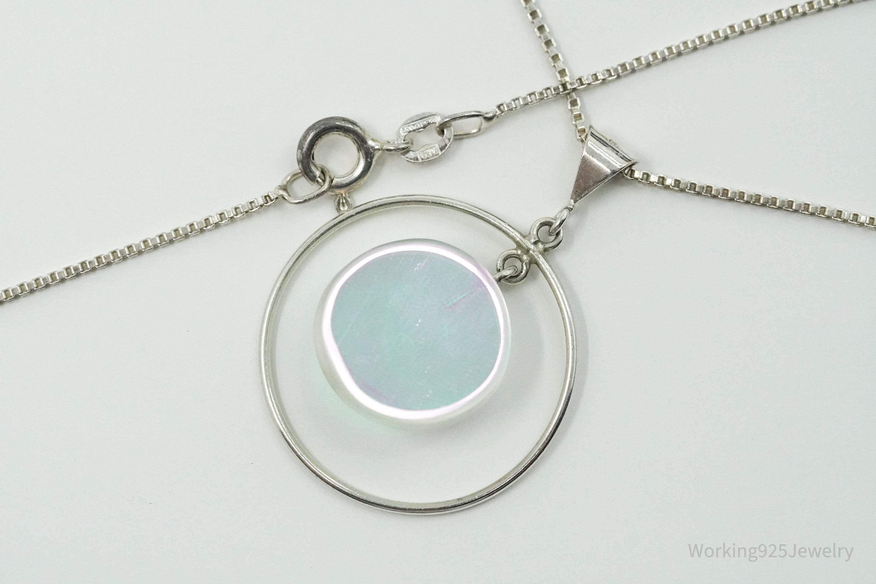 Vintage Rainbow Glass Sterling Silver Necklace 20"