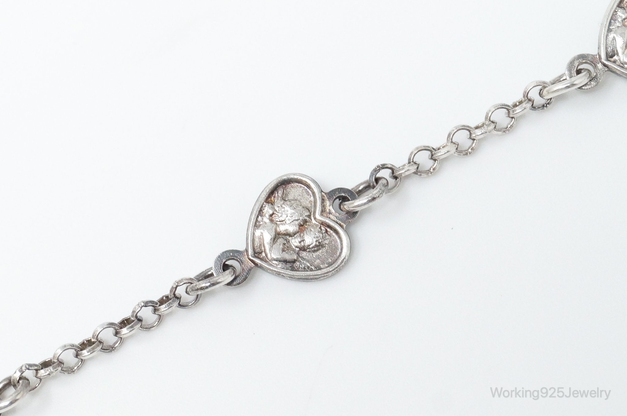 Vintage SU Angel Cherub Hearts Sterling Silver Bracelet