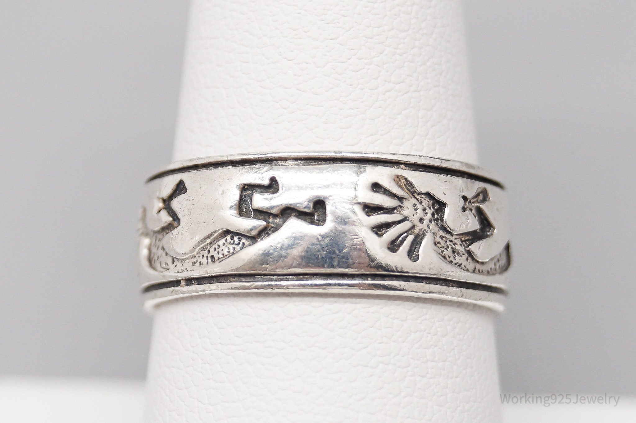 Vintage Native American Style Dancing Kokopelli Sterling Silver Ring Size 8.25