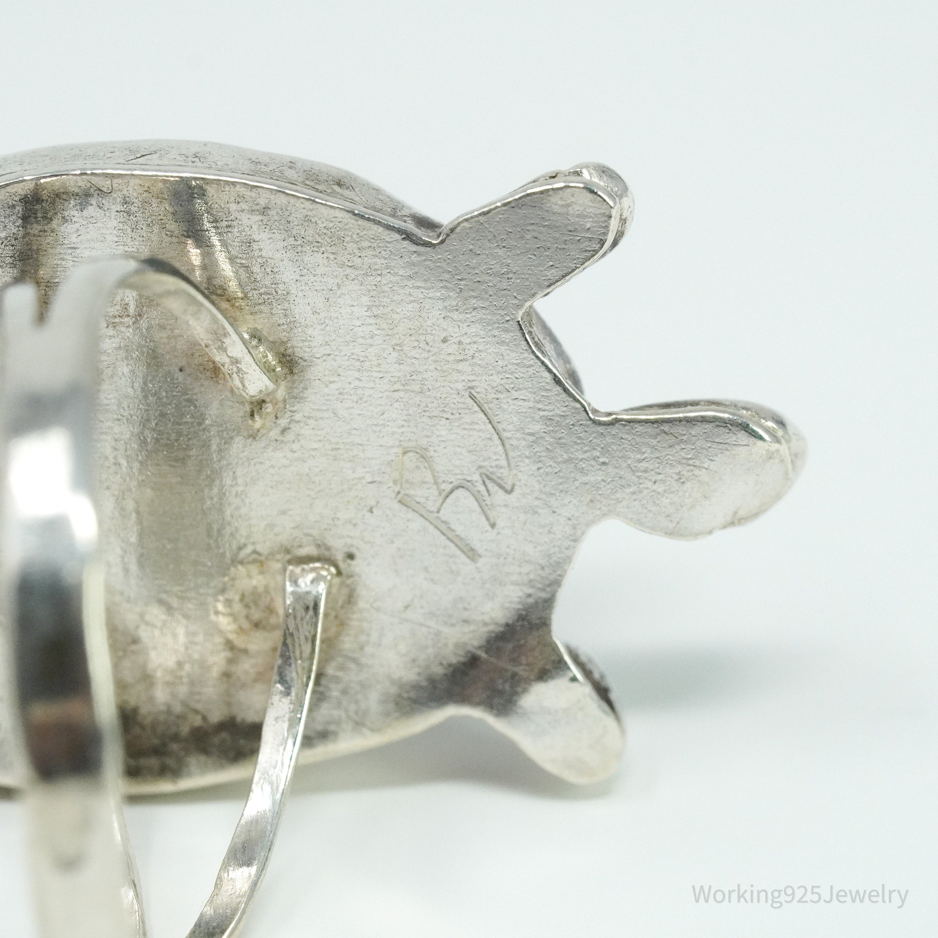 Vintage Abalone Paua Shell Inlay Turtle Silver Ring - Size 8.5