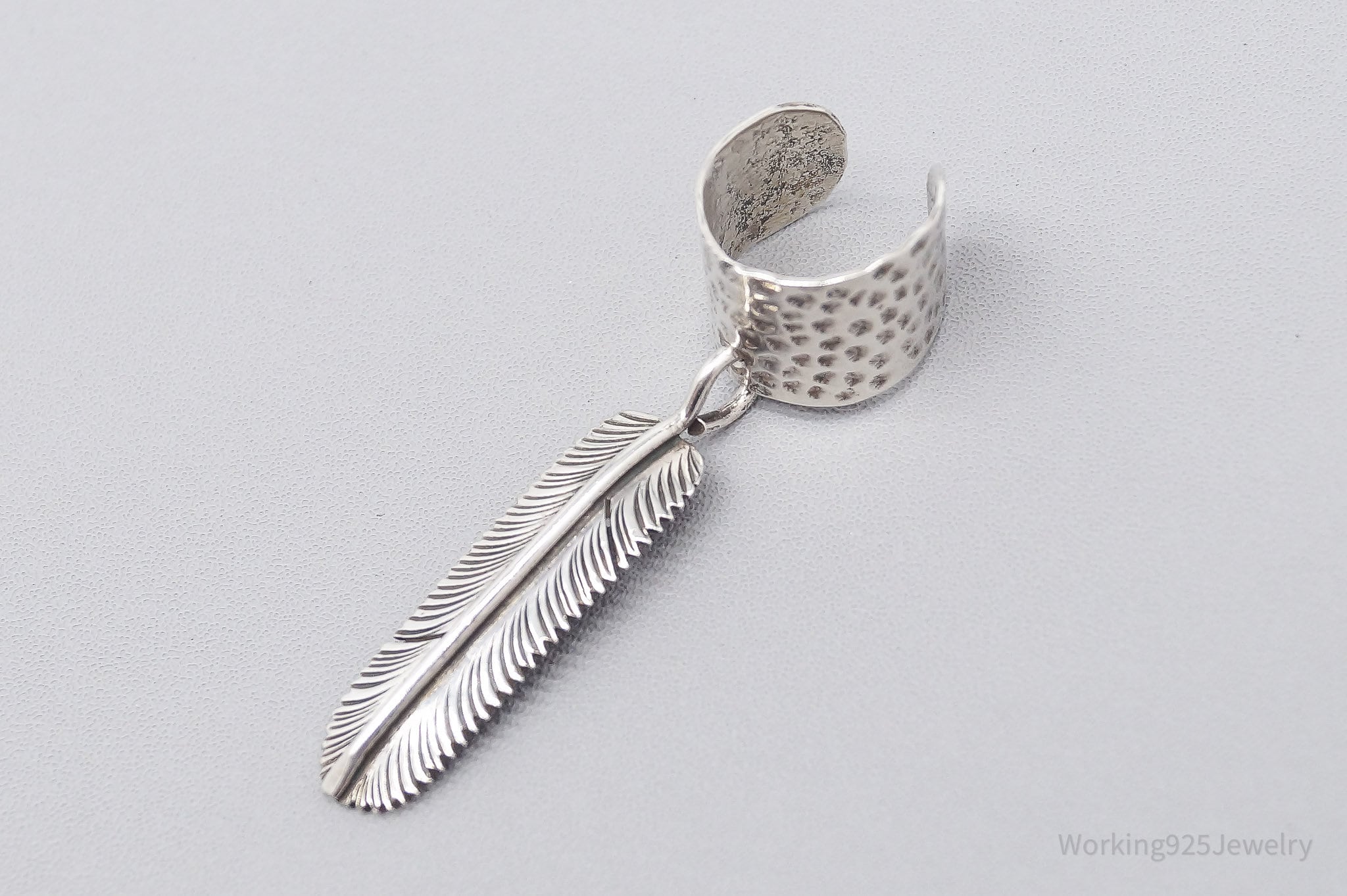 Vintage Feather Western Hammered Style Silver Ear Cuff